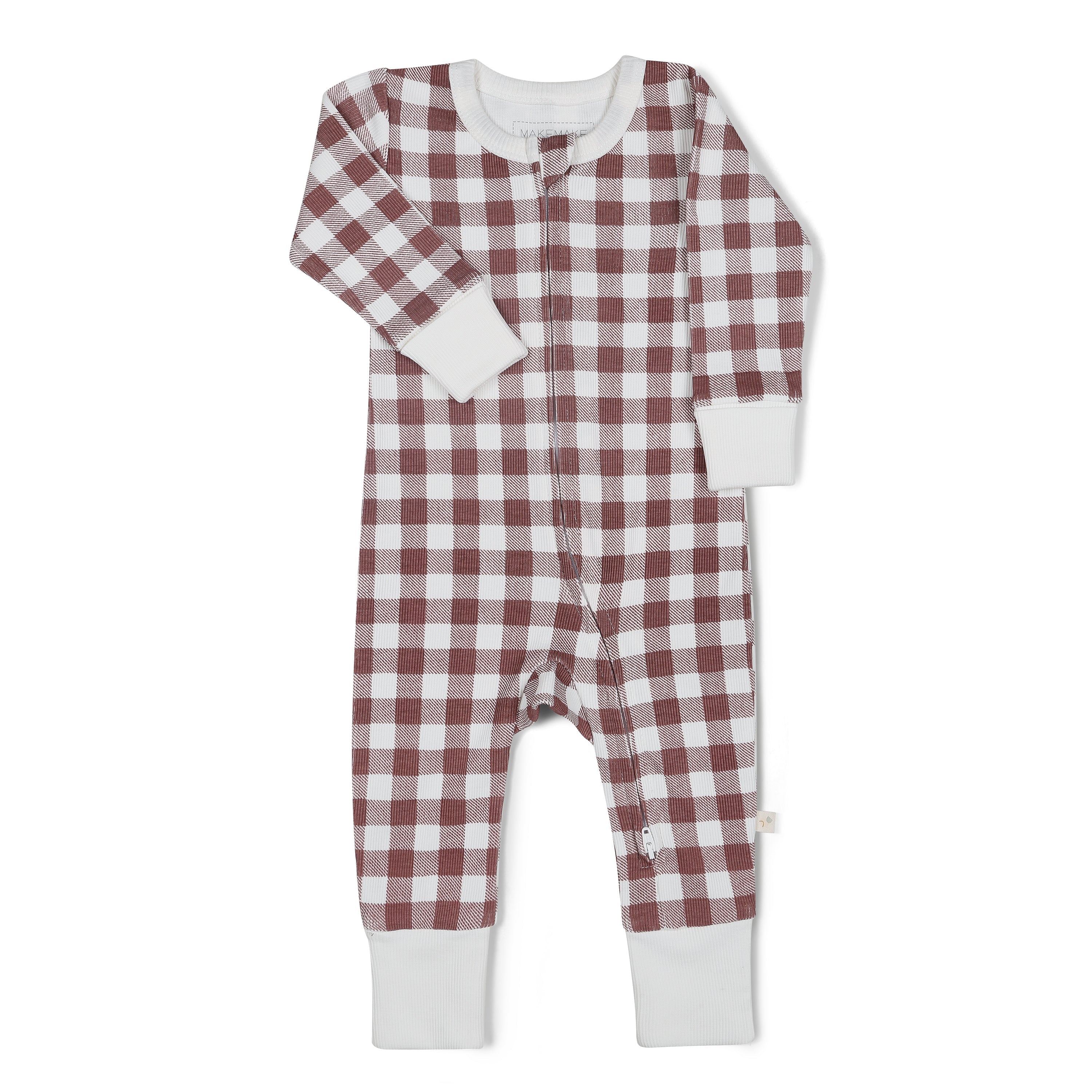 Organic 2-way Zip Romper - Plum Gingham