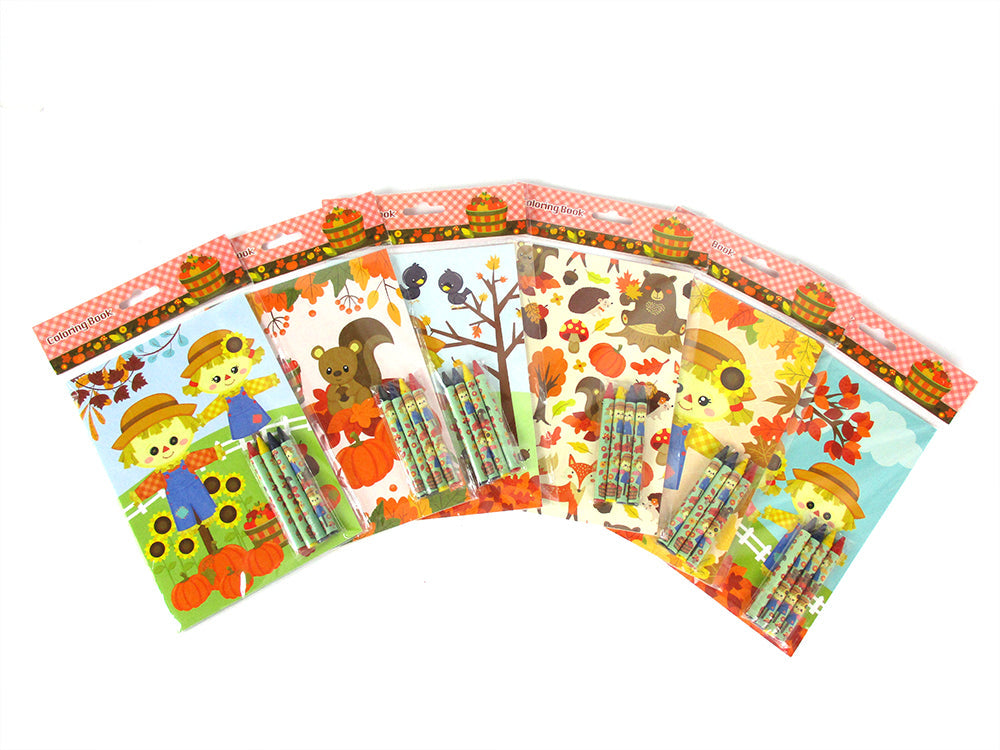 Fall Harvest Autumn Coloring Books With Crayons Party Favors - Set Of 6 Or 12