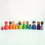 12 Pcs Stained Wooden Together Peg Dolls Set