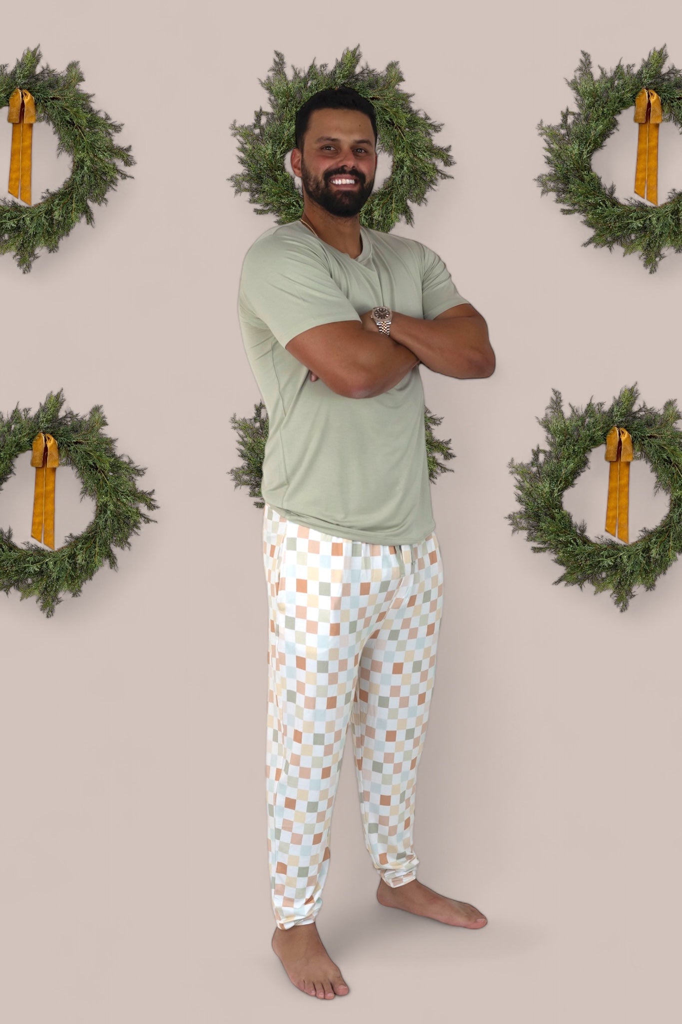 Muted Checkers Short Sleeve Men's Dream Jogger Set