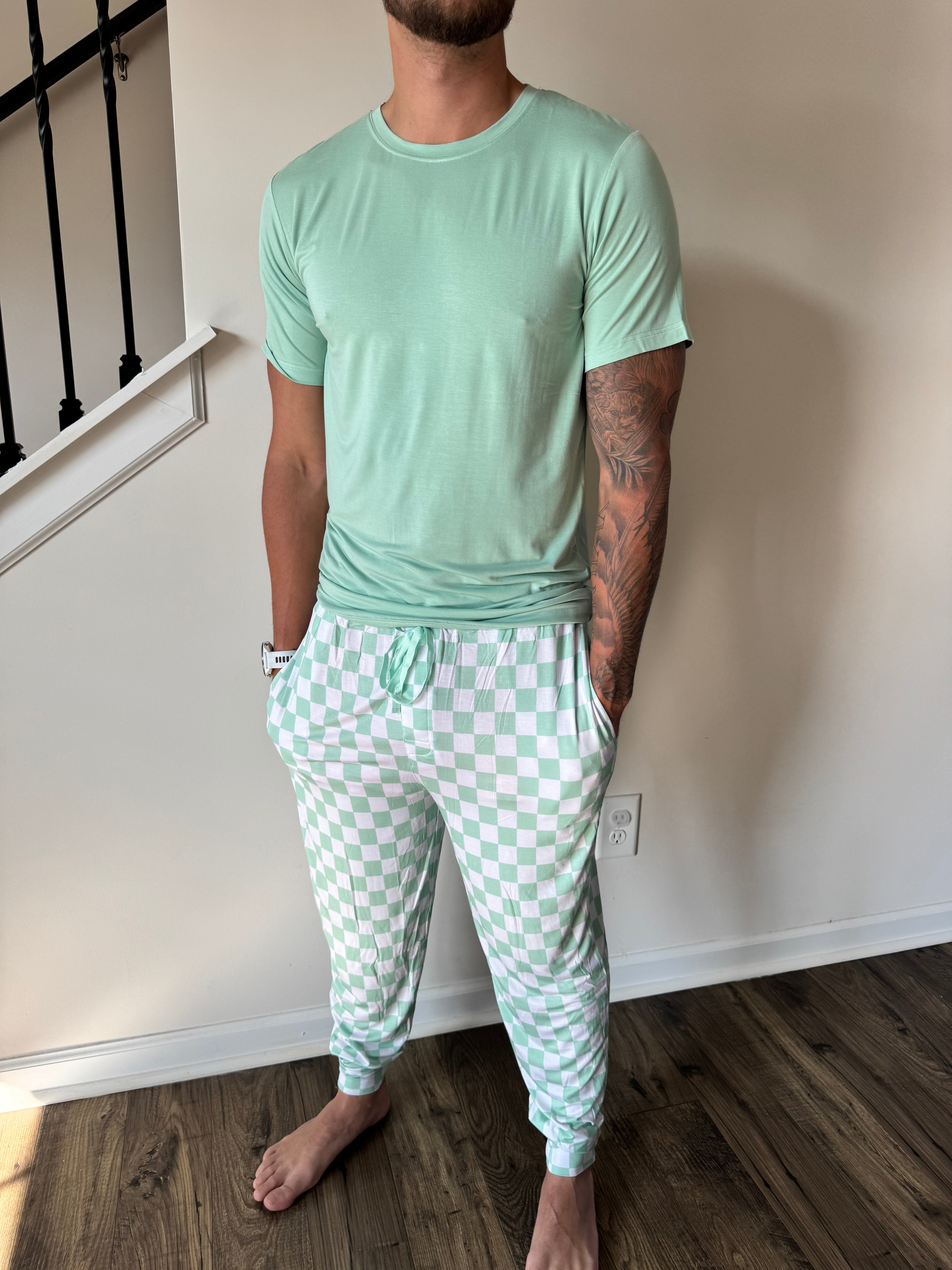 Mint Checkers Men's Dream Jogger Set