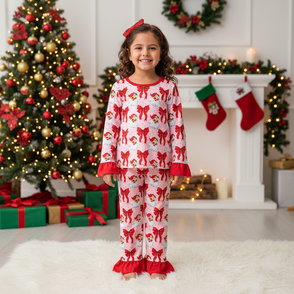 Red Santa Bows Pj Set