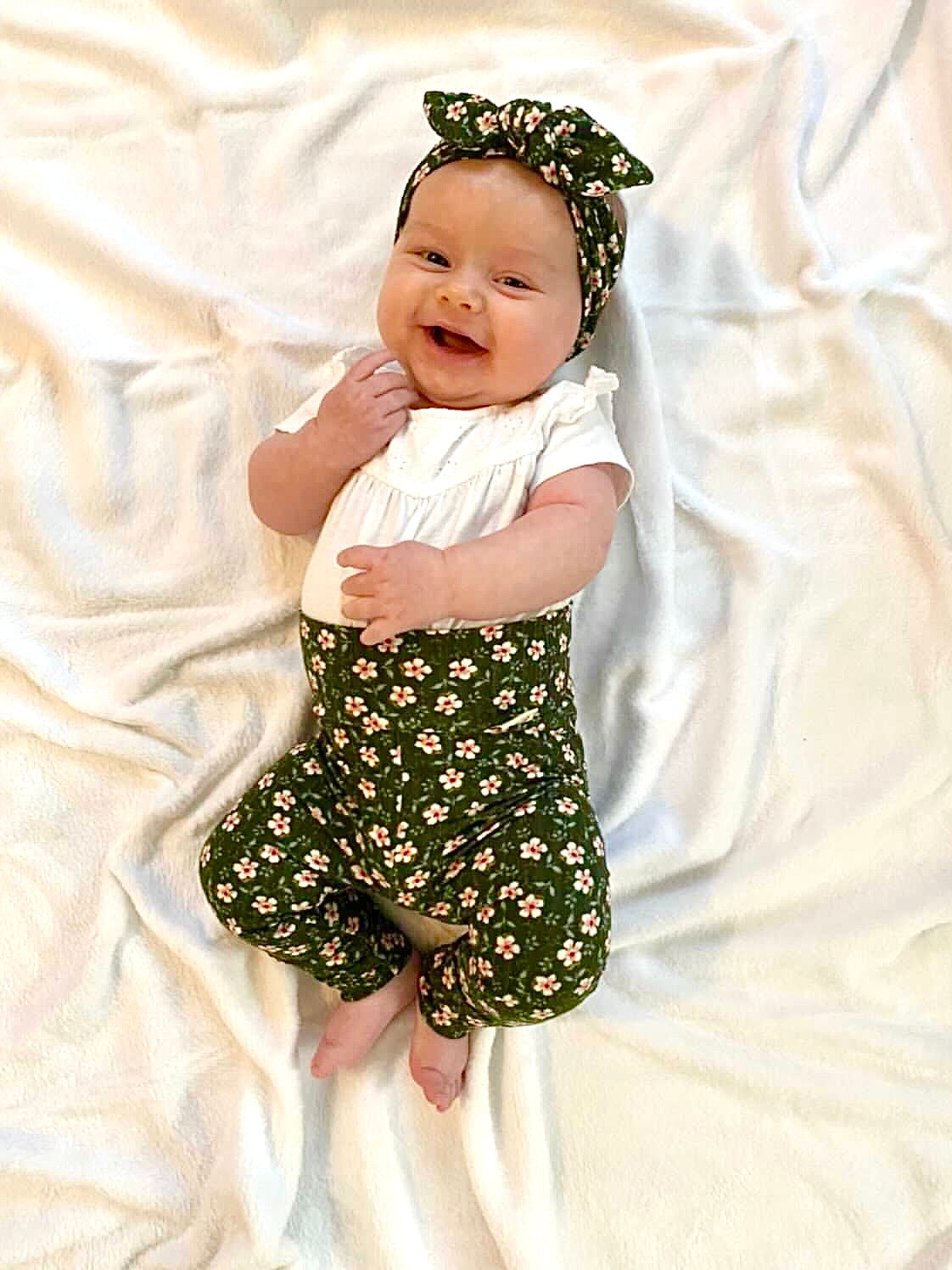 Dainty Floral Green Rib Leggings And/or Headbands