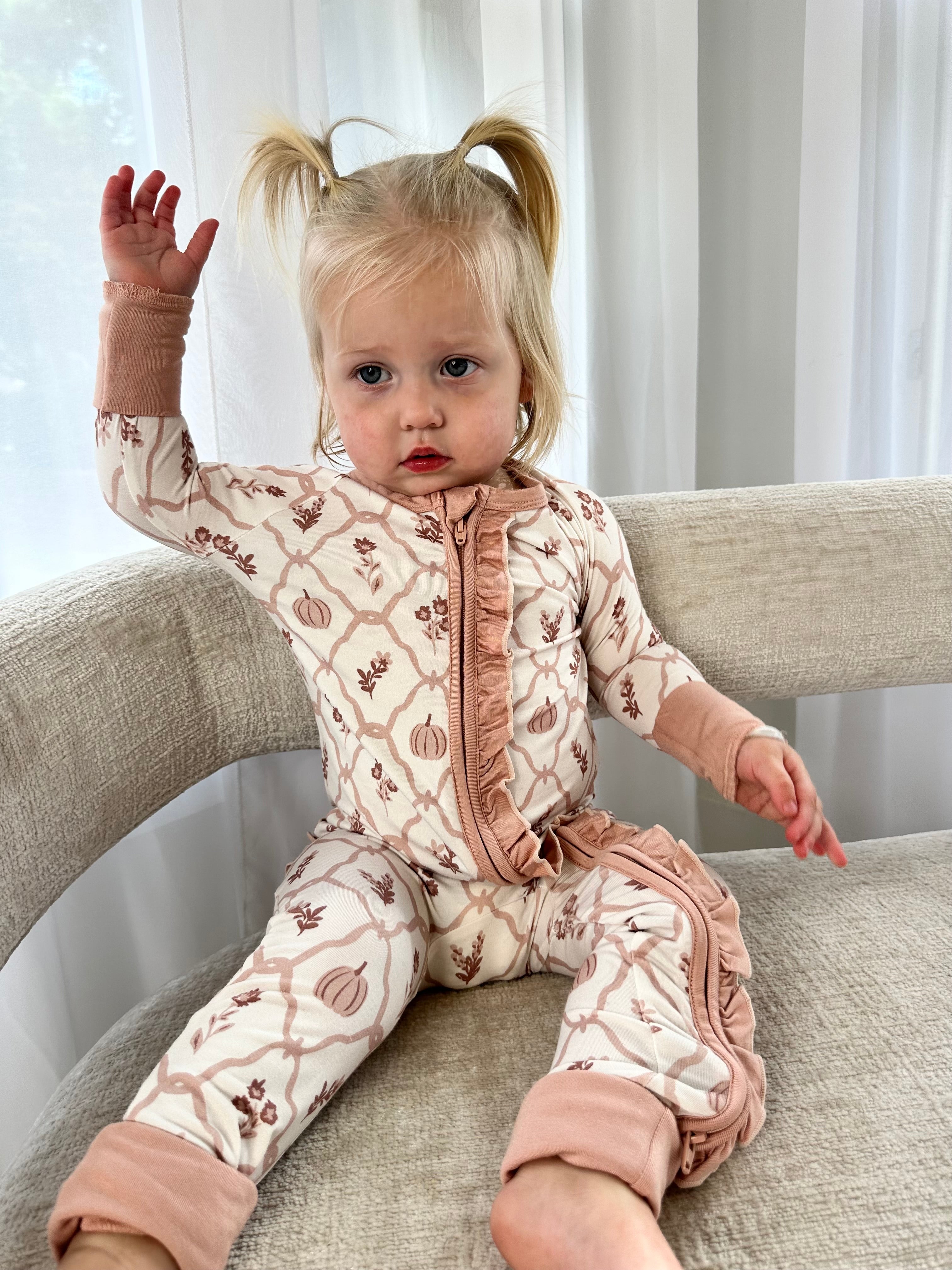 Autumn Blooms - Zipper Footie Pajamas