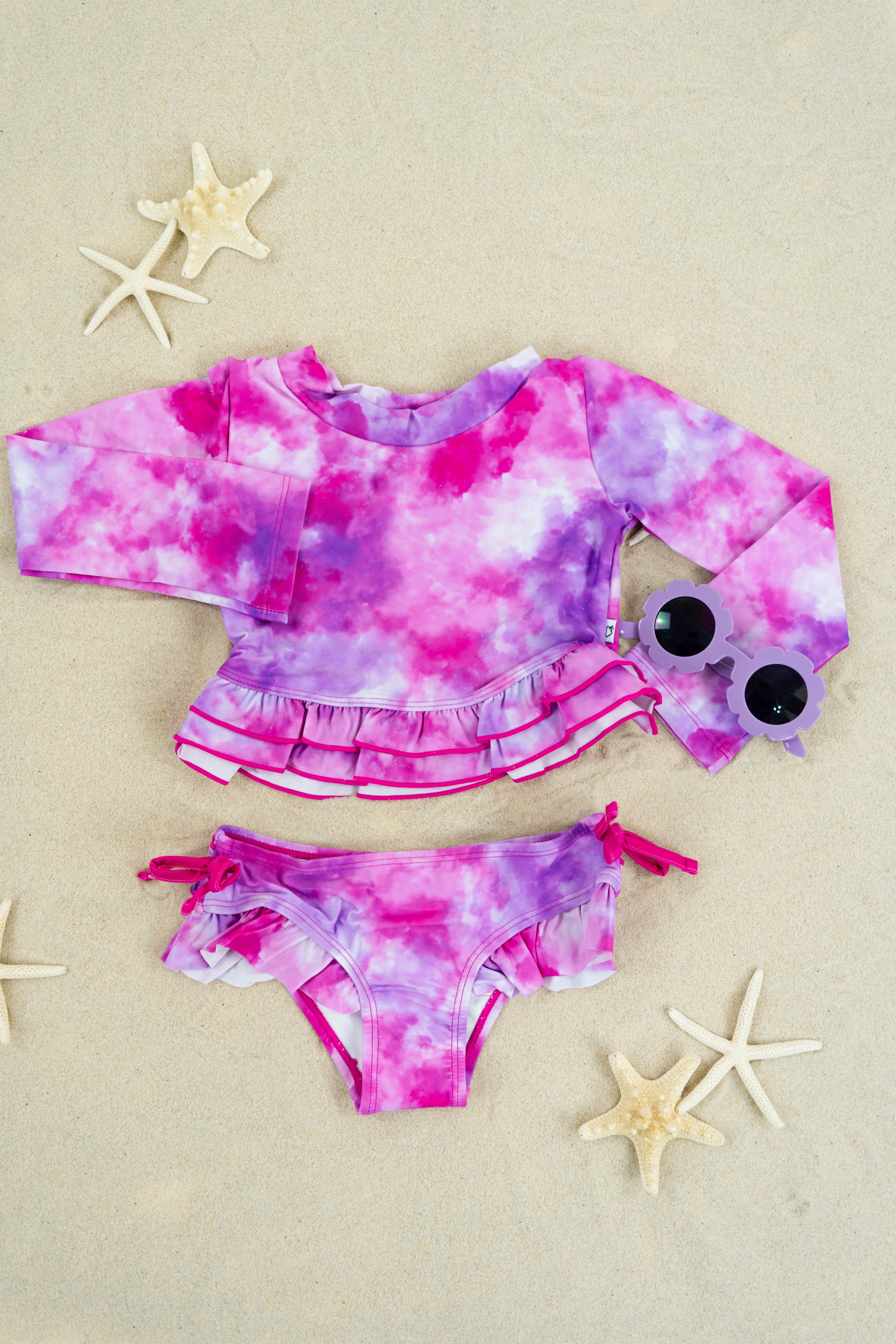 Candy Clouds Dream 2-piece Rash Guard Ruffle Swim Suit