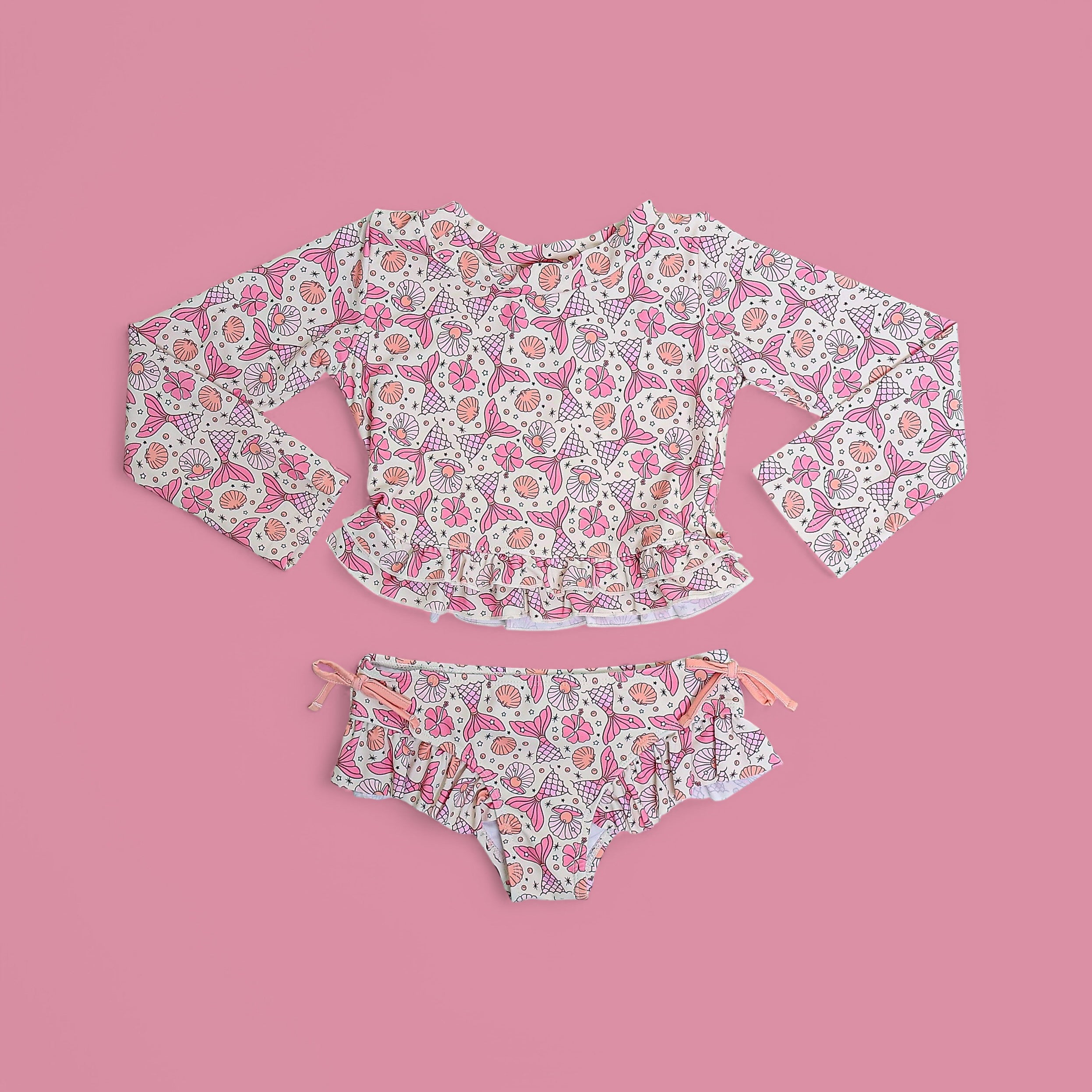 Magical Mermaid Dream Two-piece Rash Guard Ruffle Swim Suit