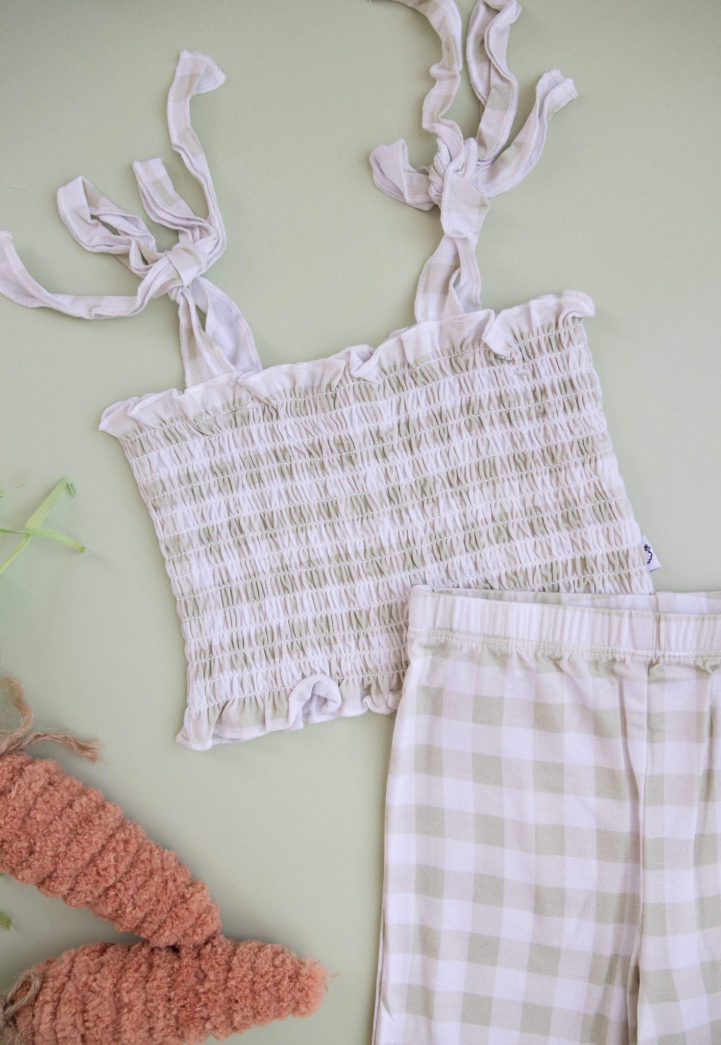 Sage Gingham Dream Smocked Flare Set