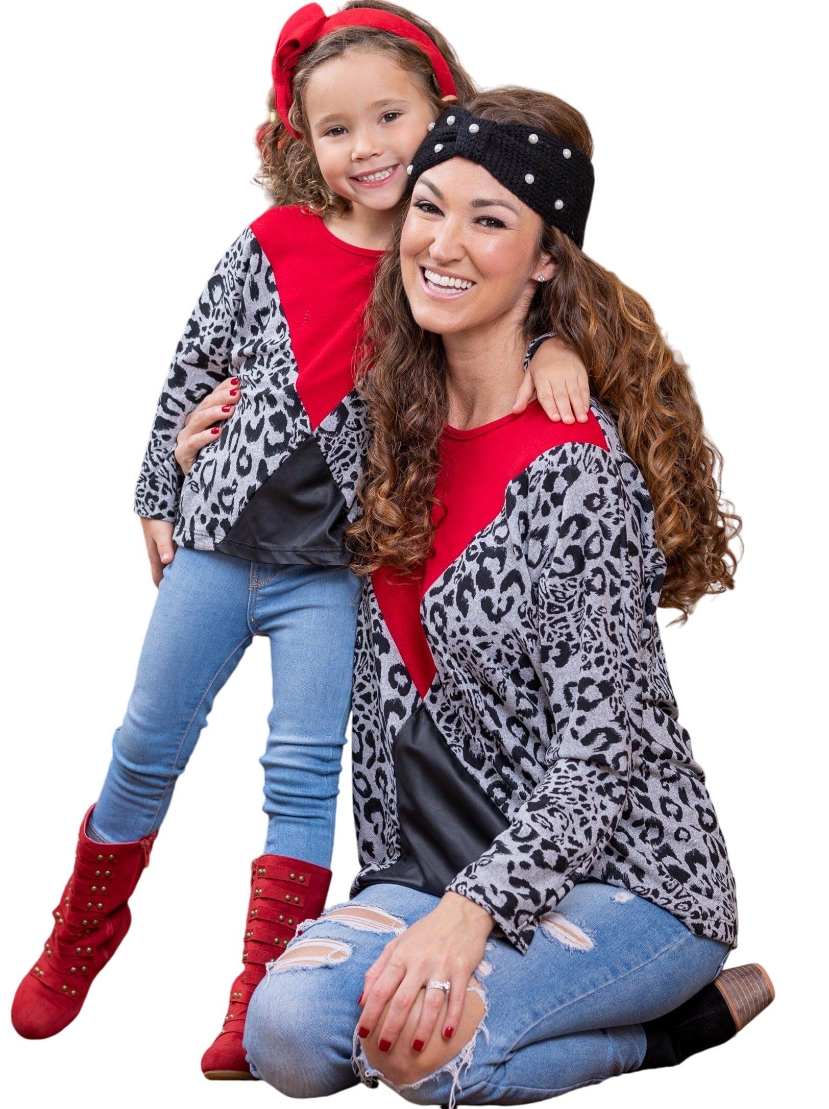 Mommy And Me Crimson Leopard Colorblock Top