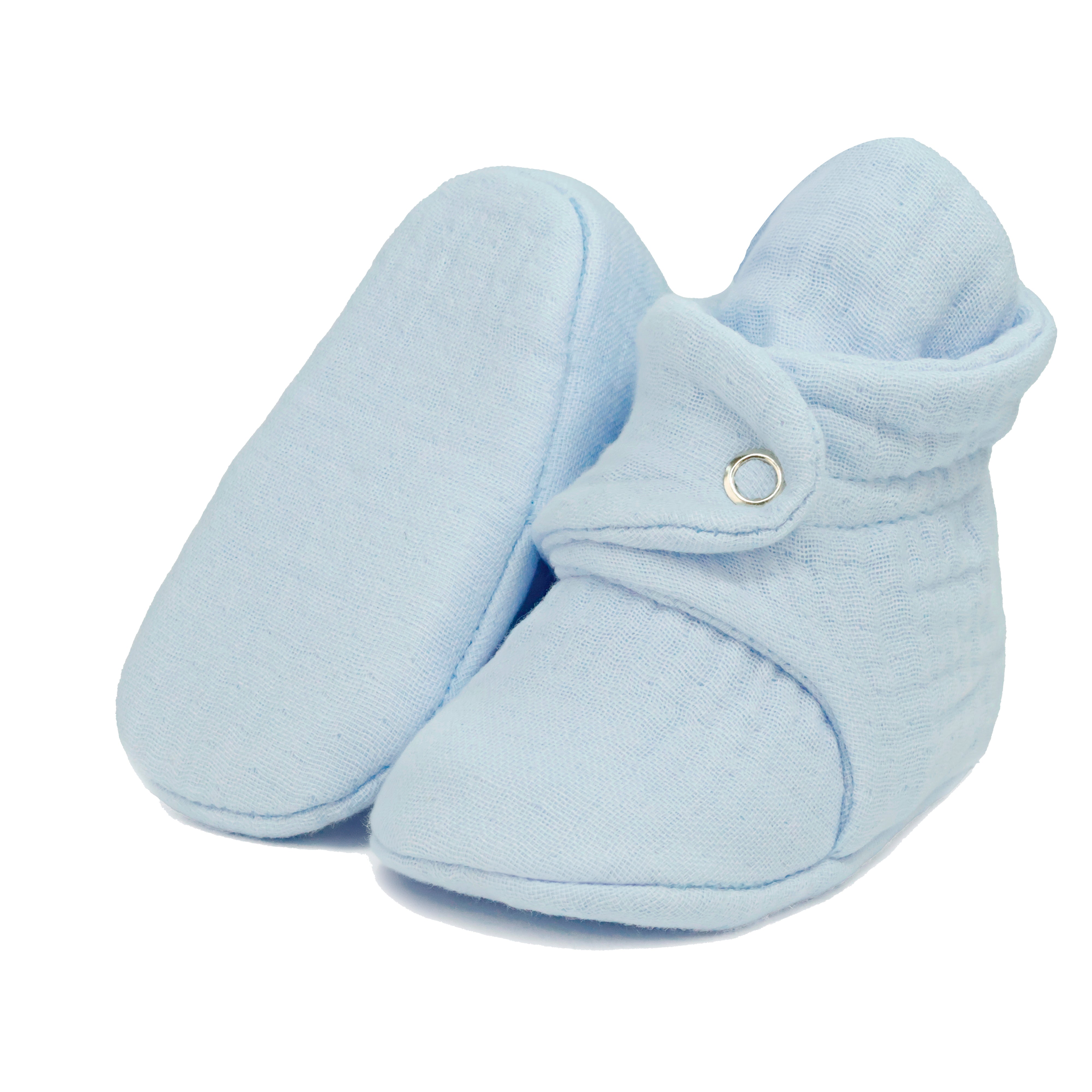 Muslin Stay On Baby Booties Blue