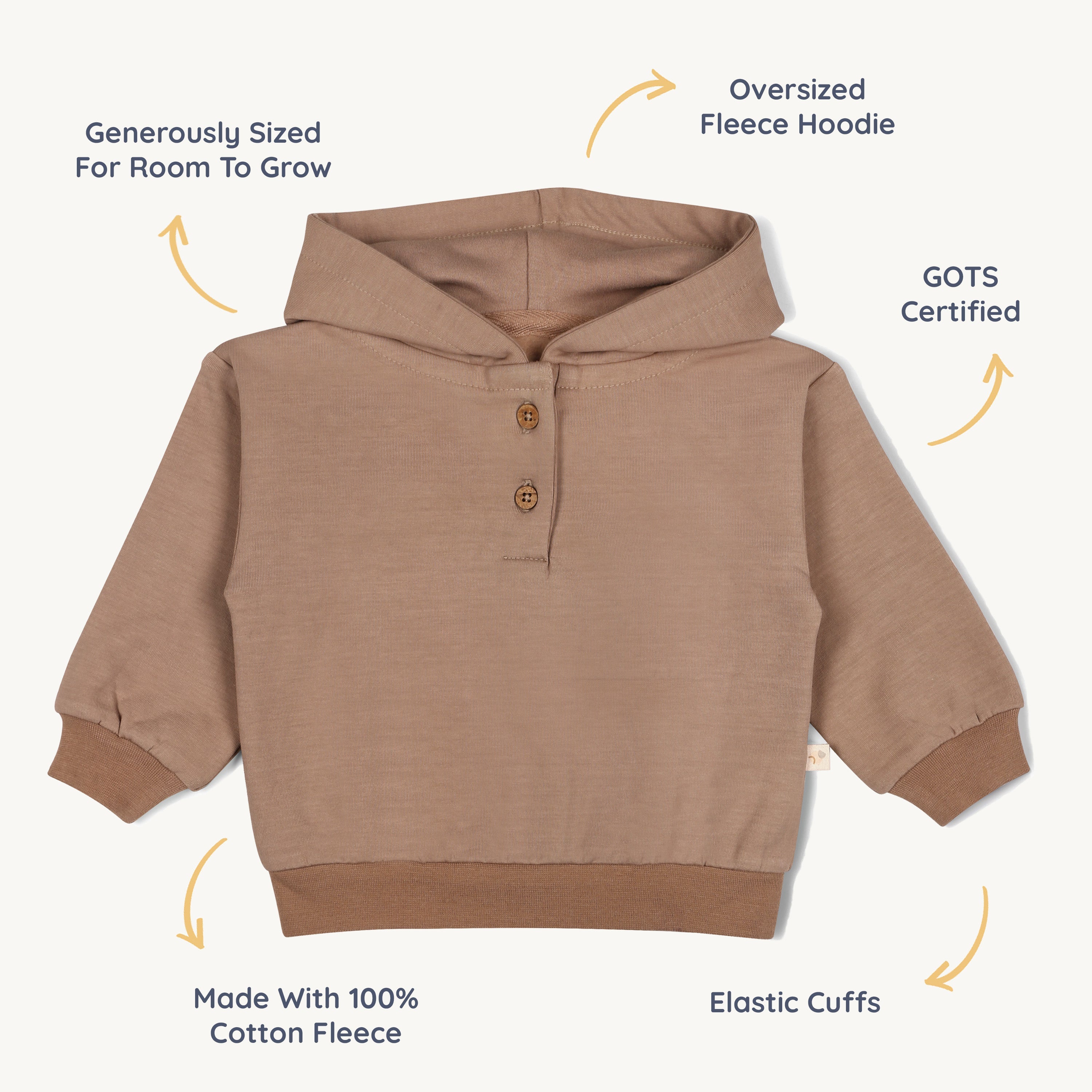 Organic Fleece Henley Hoodie - Taupe