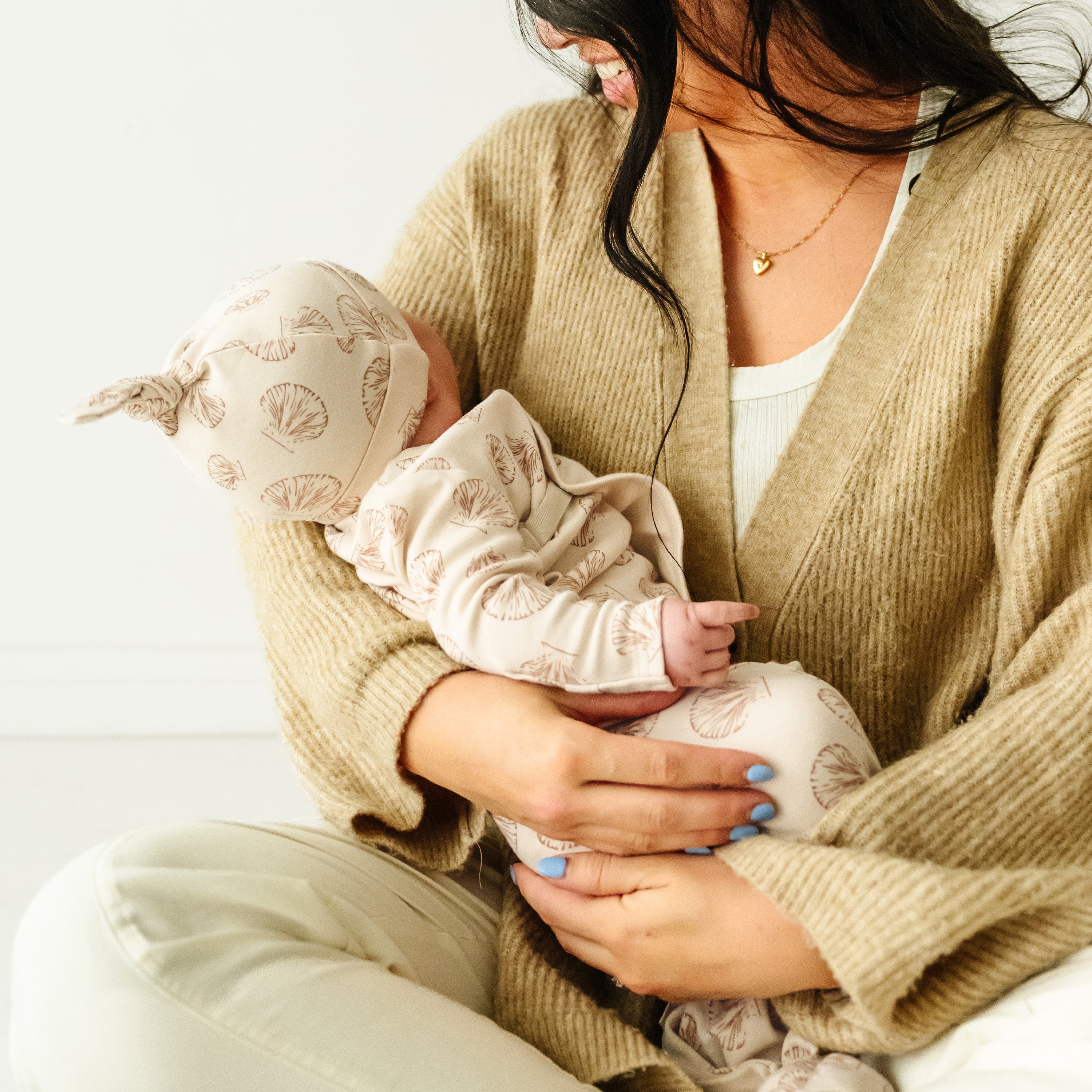 Organic Kimono Knotted Sleep Gown - Seashells