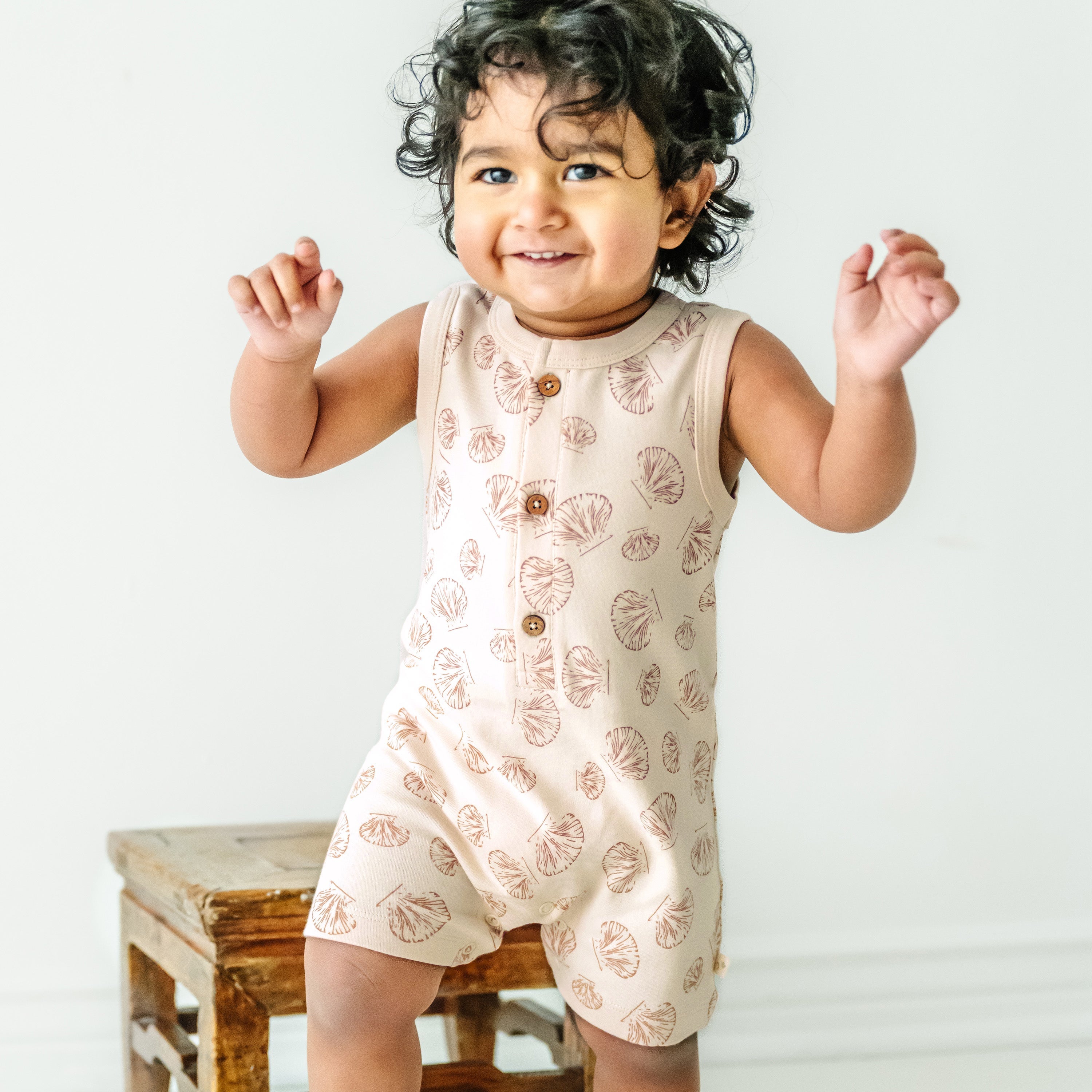 Organic Sleeveless Short Romper - Seashells