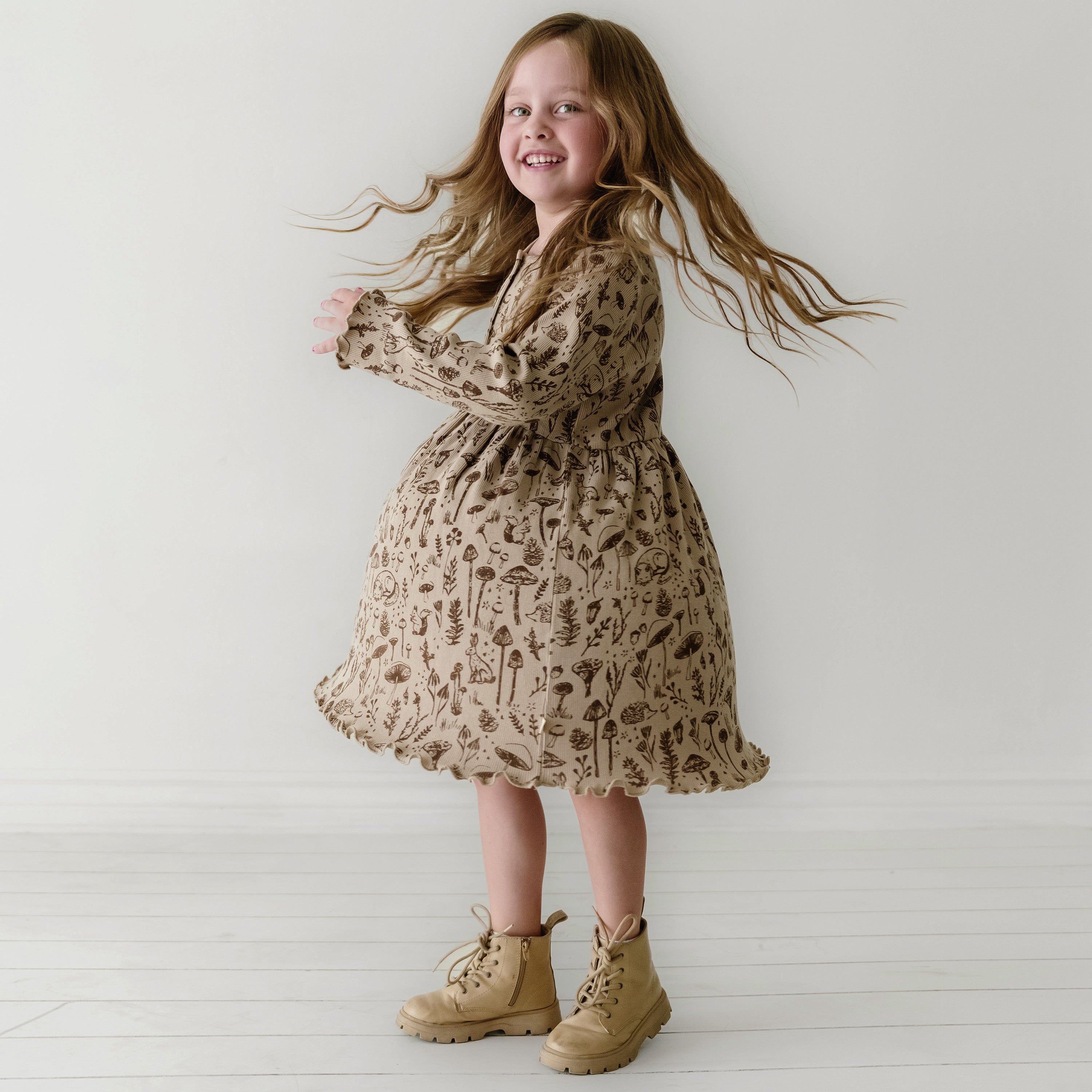 Organic Long Sleeve Twirl Dress - Woodland