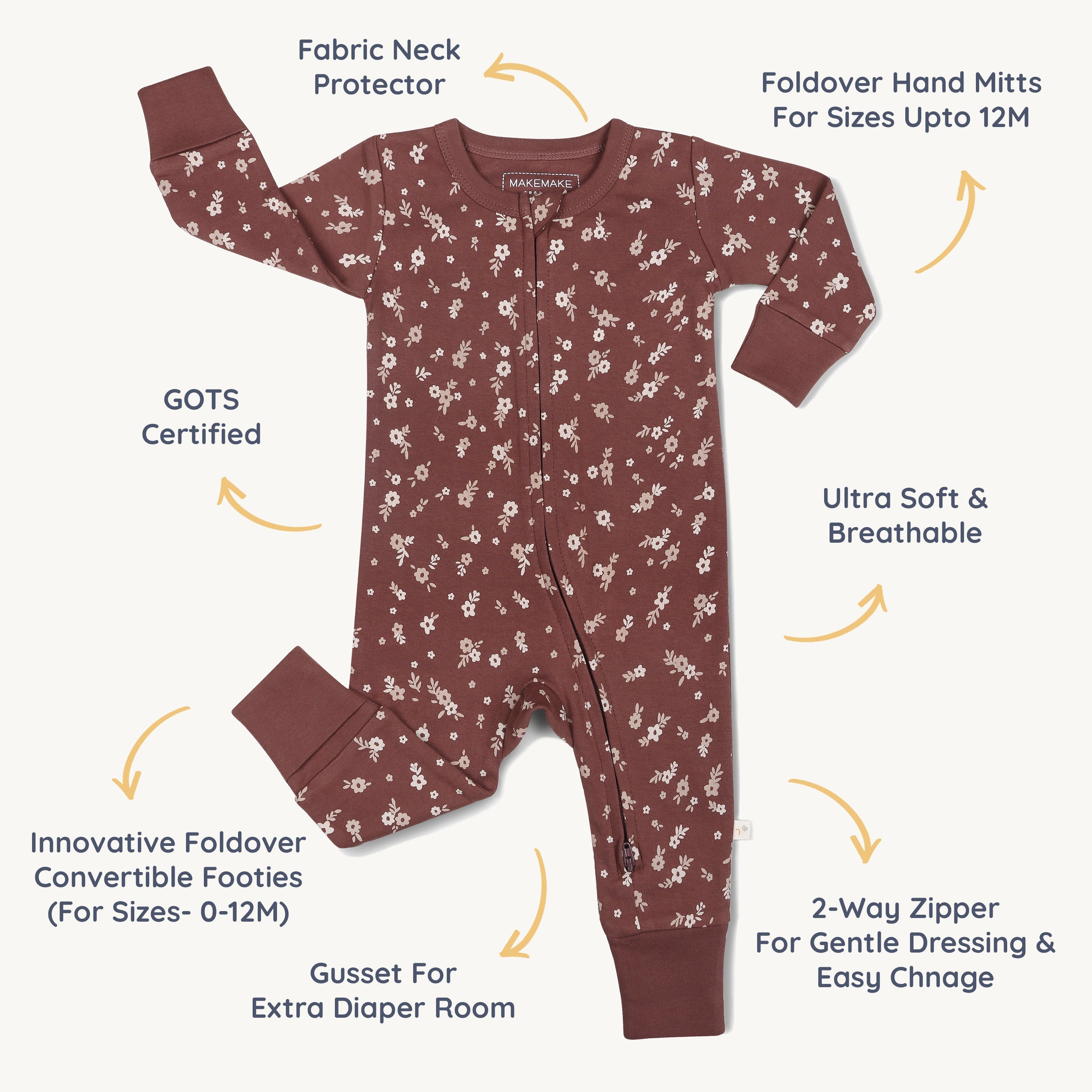 Organic 2-way Zip Romper - Winter Bloom