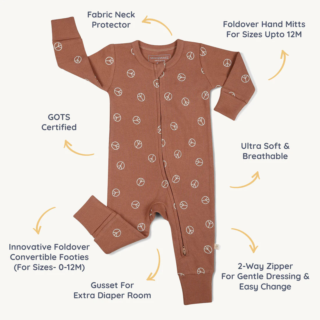 Organic 2-way Zip Romper - Peace