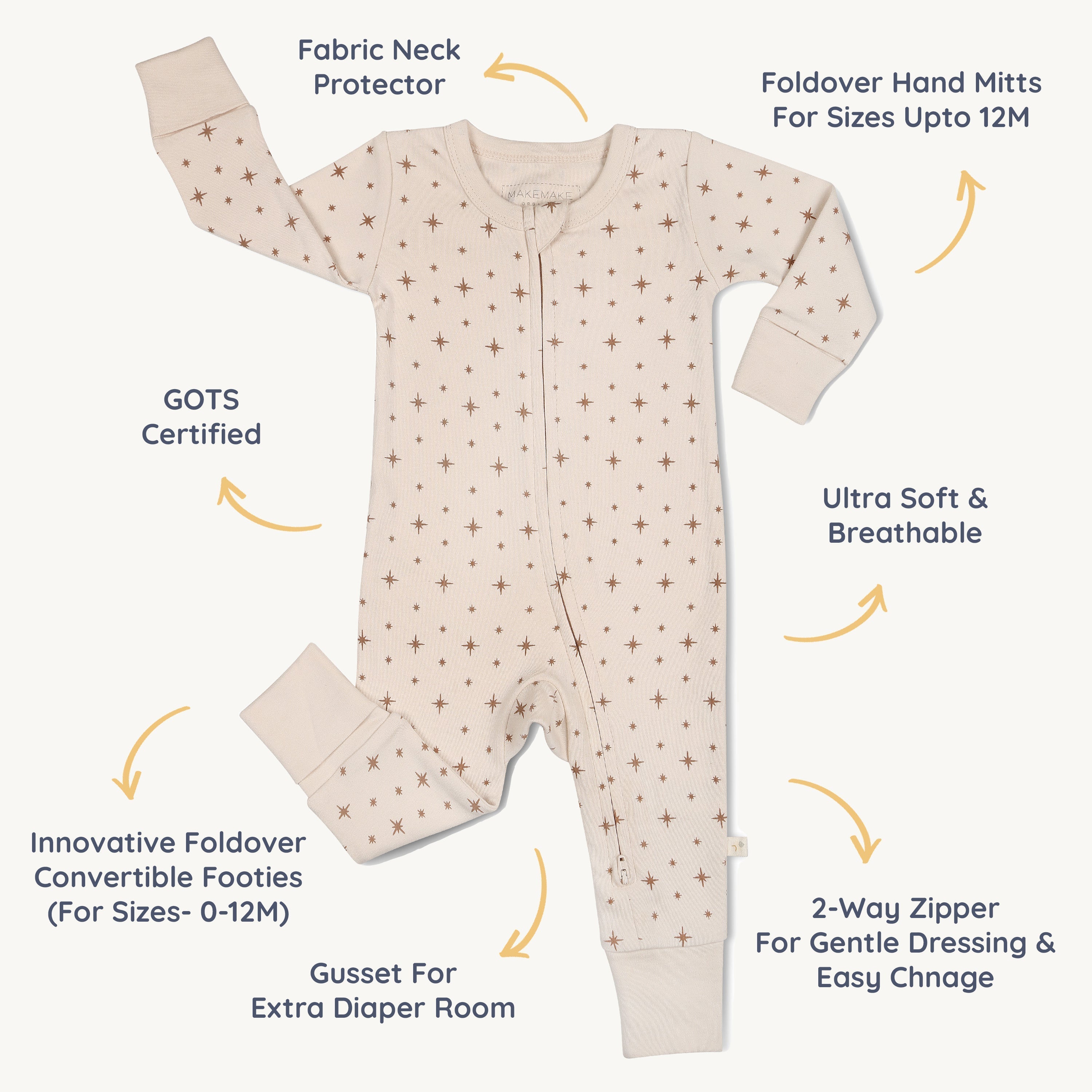 Organic 2-way Zip Romper - North Star