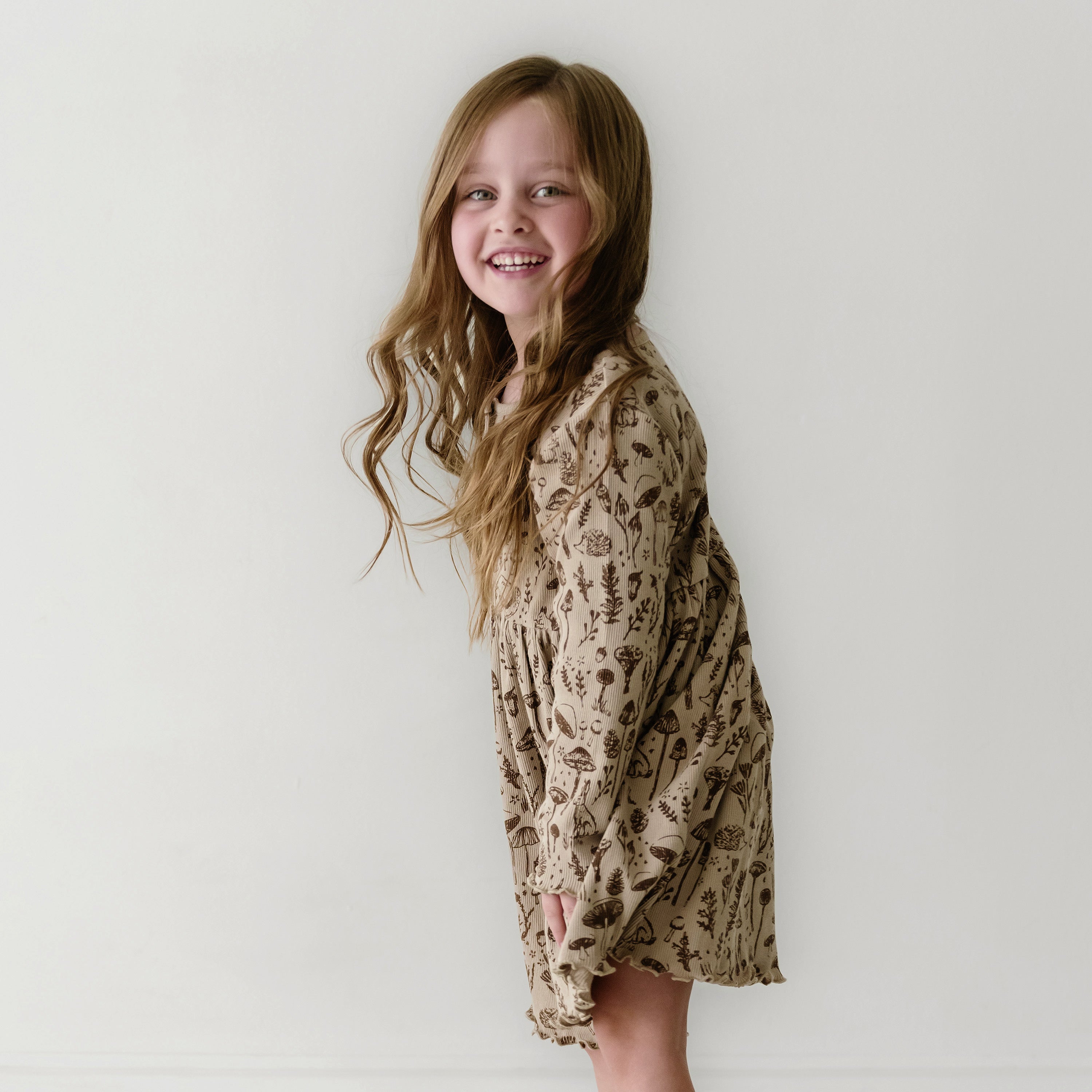 Organic Long Sleeve Twirl Dress - Woodland