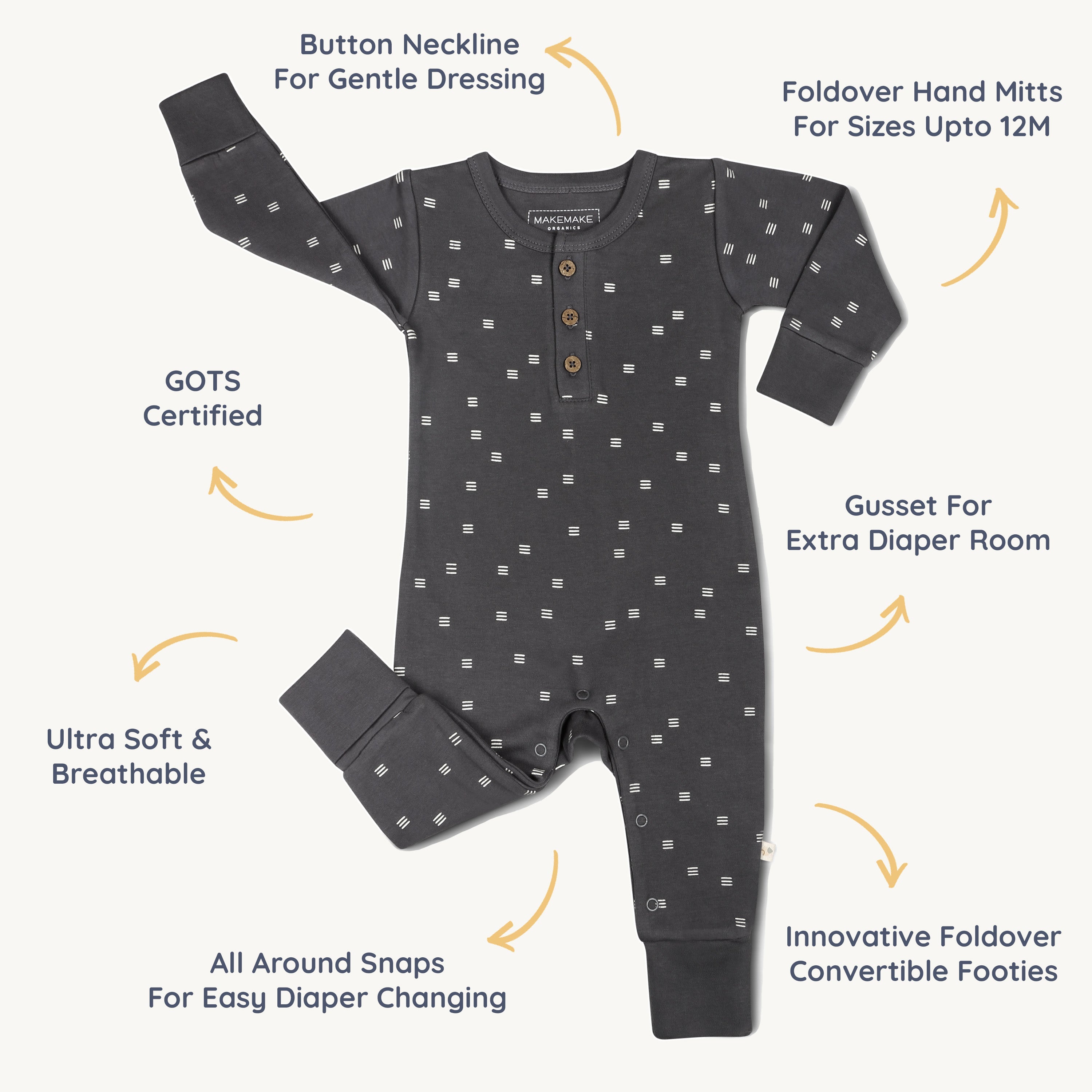 Organic Button Romper - Tribe