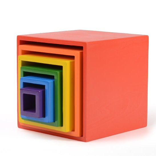 6 Pcs Colored Rainbow Wooden Nesting Box Set In Primary Color