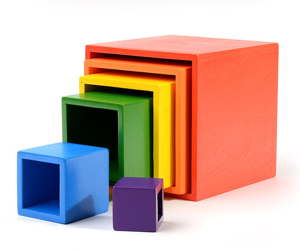 6 Pcs Colored Rainbow Wooden Nesting Box Set In Primary Color