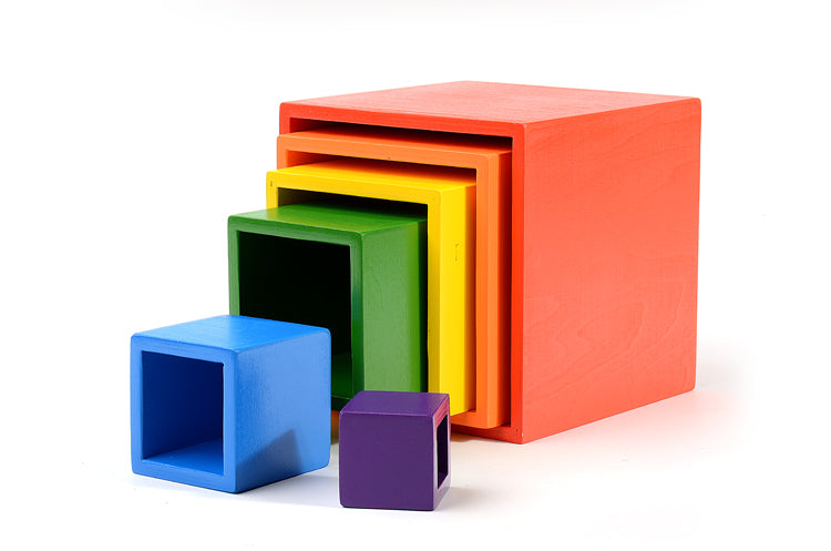 6 Pcs Colored Rainbow Wooden Nesting Box Set In Primary Color