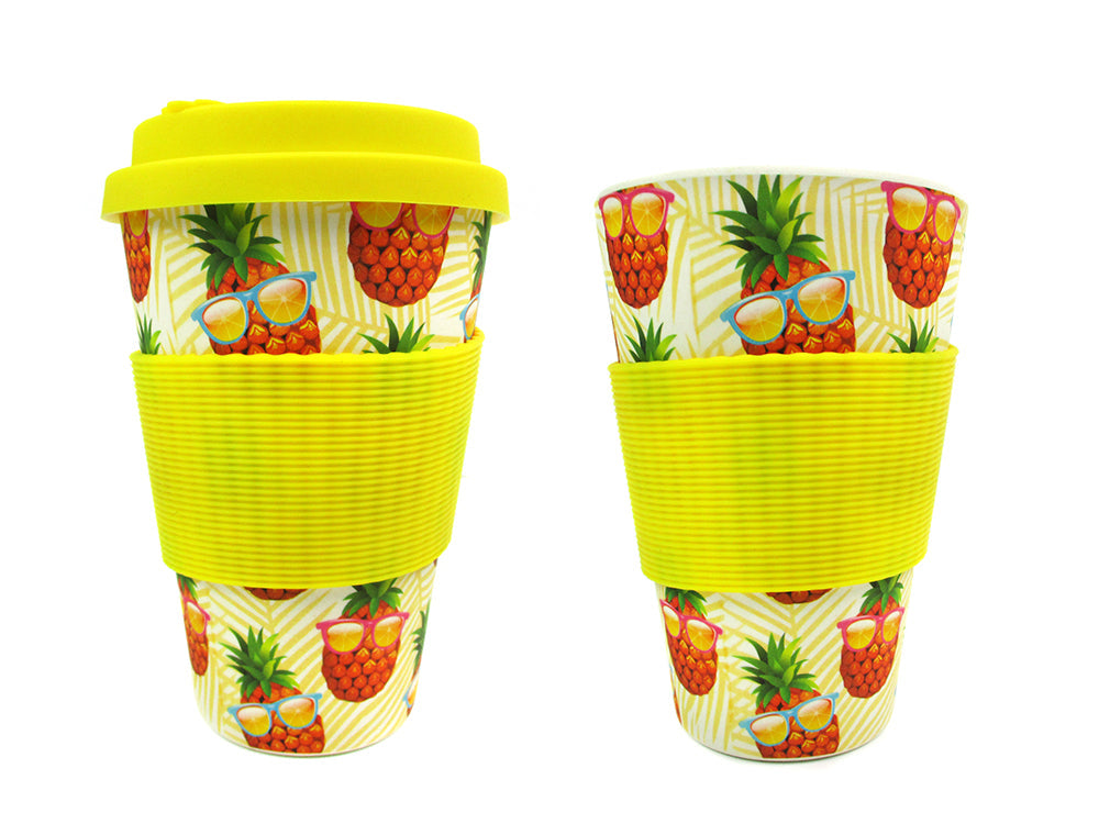 Eco-friendly Reusable Plant Fiber Travel Mug With Pineapple Sunglasses Design