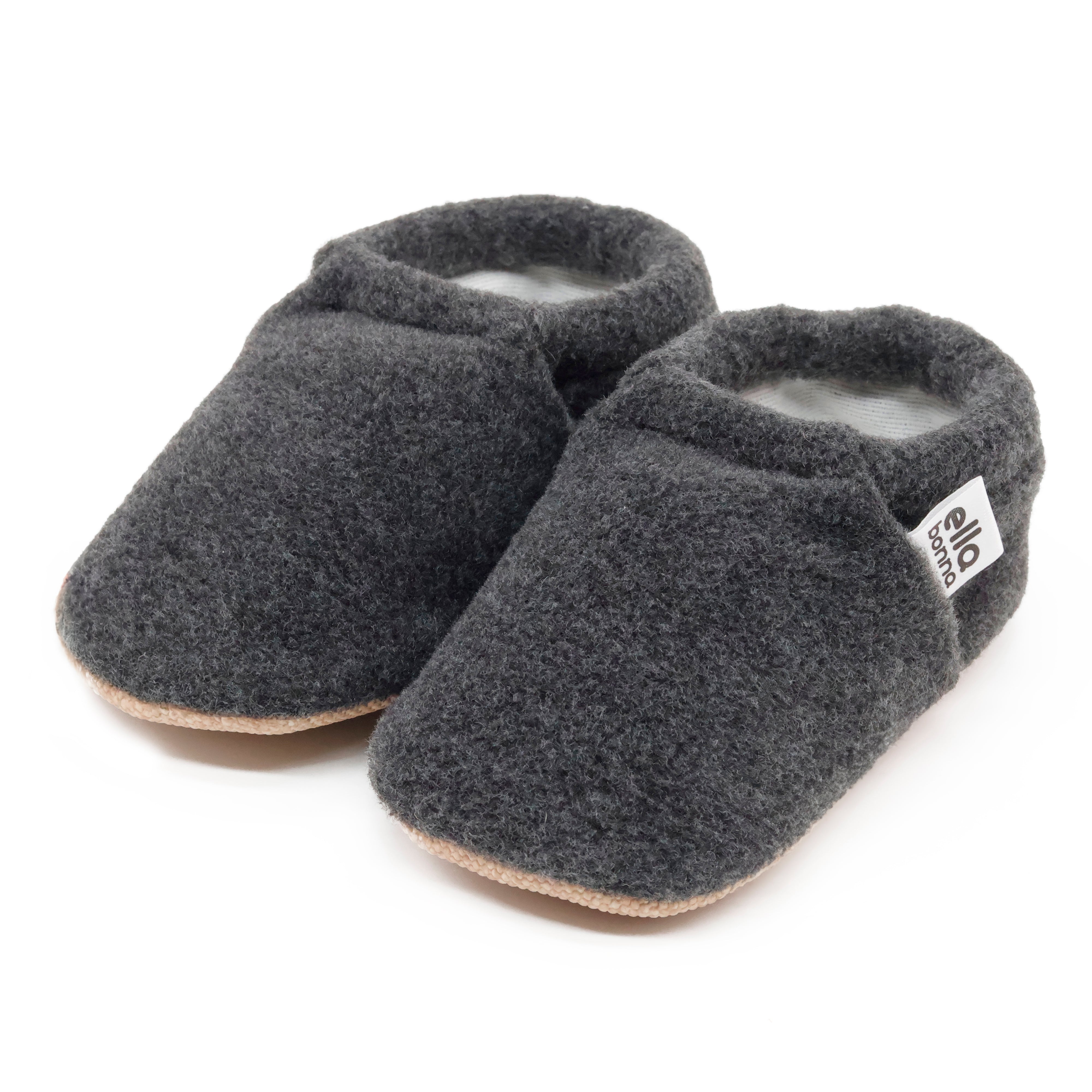 Fleece Baby House Booties, Non-slip Sole, Organic Cotton Lining, Anthracite