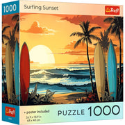 Red Surfing Sunset 1000 Piece Puzzle
