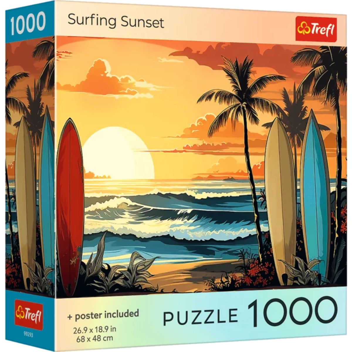 Red Surfing Sunset 1000 Piece Puzzle