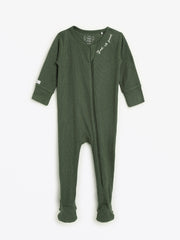 Solid Olive Pj Footed Onesie Ribbed Cotton-bamboo Blend