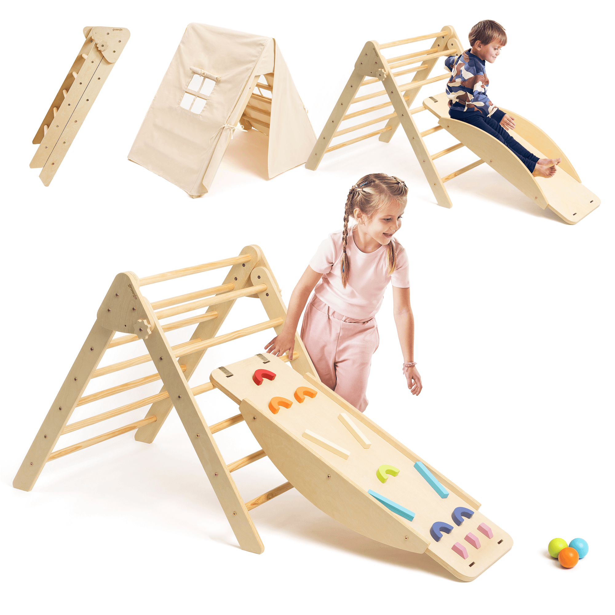 Pikler Triangle Kit 6 In 1 - Unique Patented Design, Inspired By Montessori