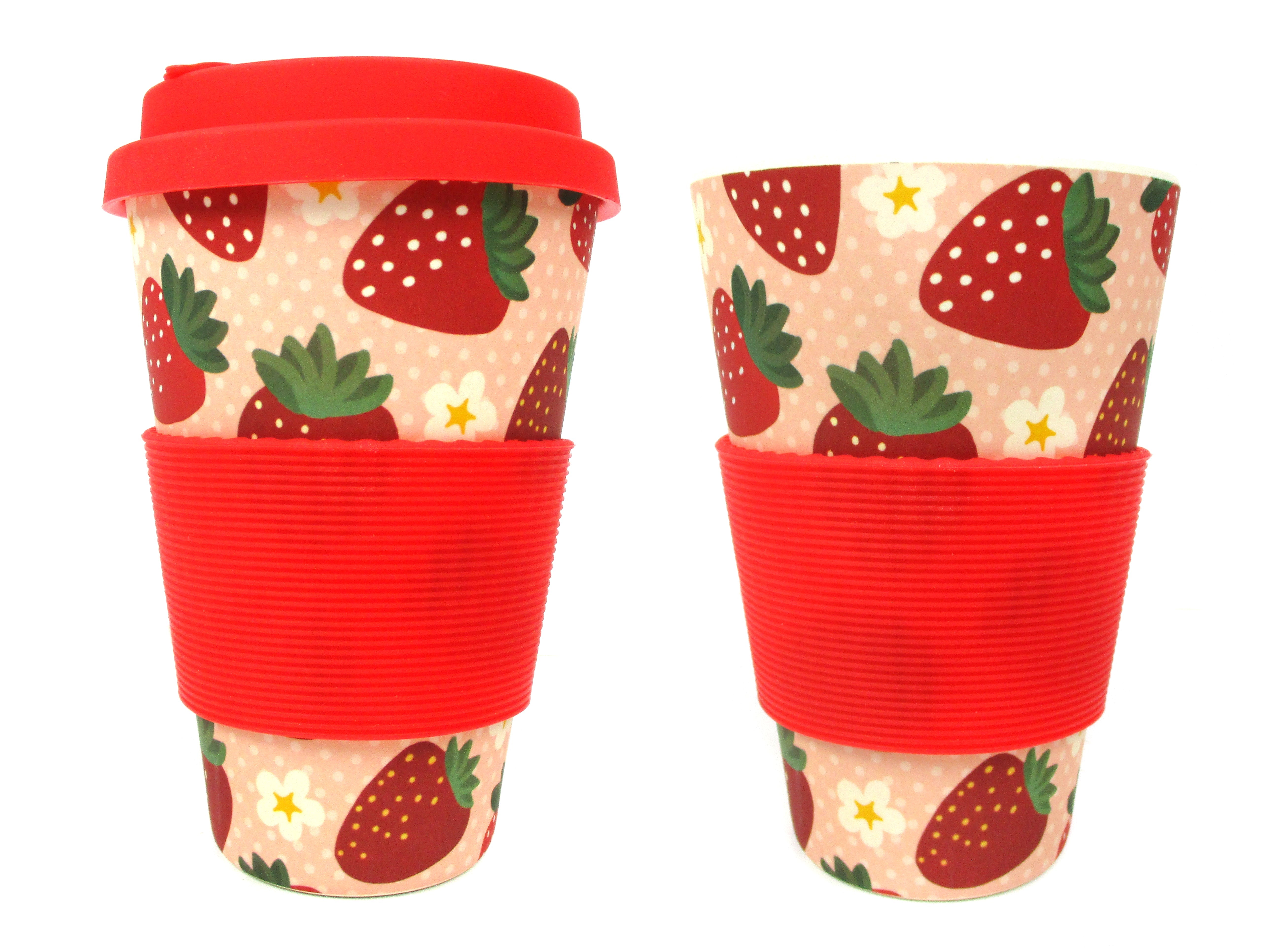 Eco-friendly Reusable Plant Fiber Travel Mug With Strawberry Design