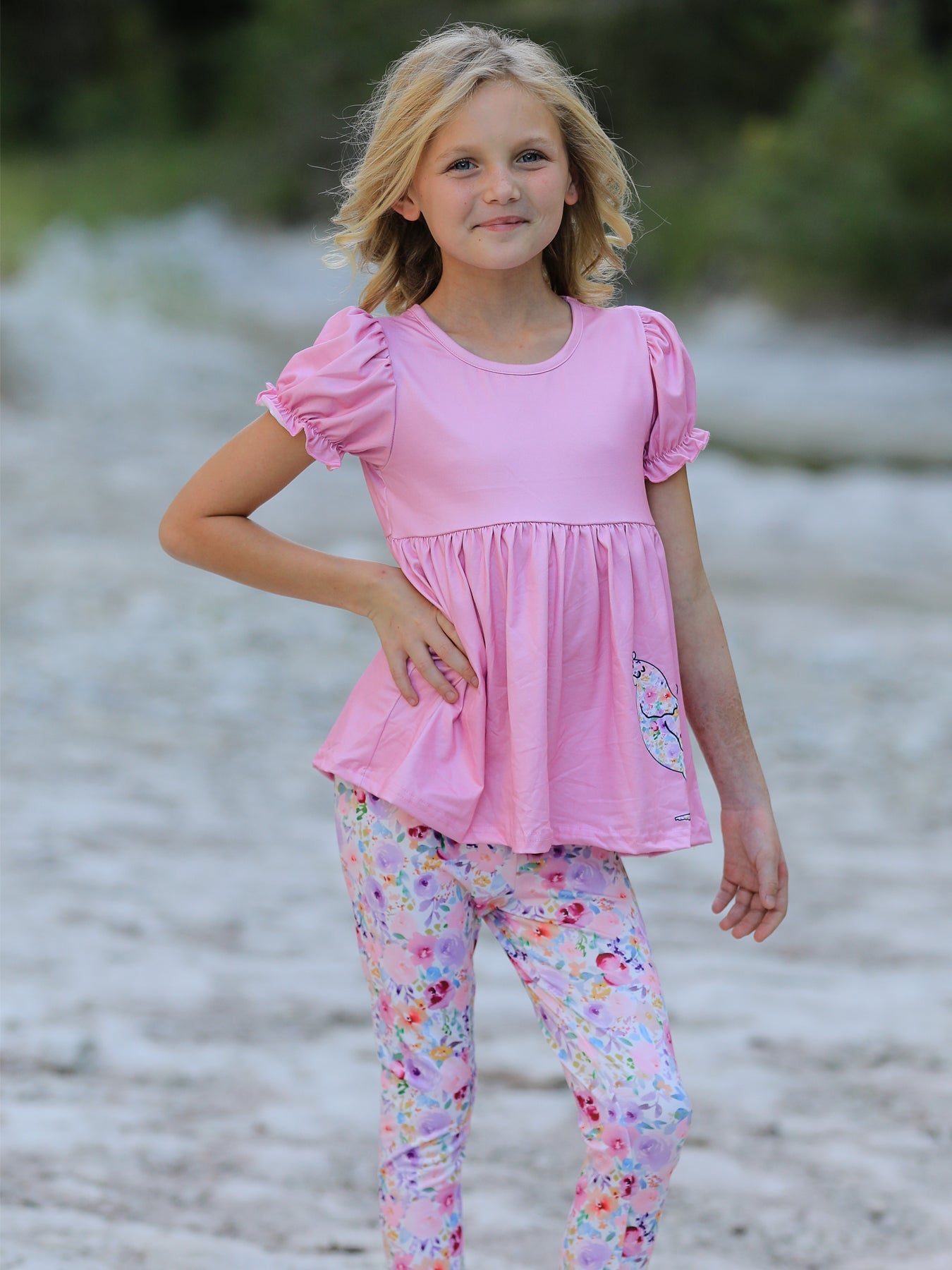Pink Girls Farm Animals Bell Bottoms Outfit