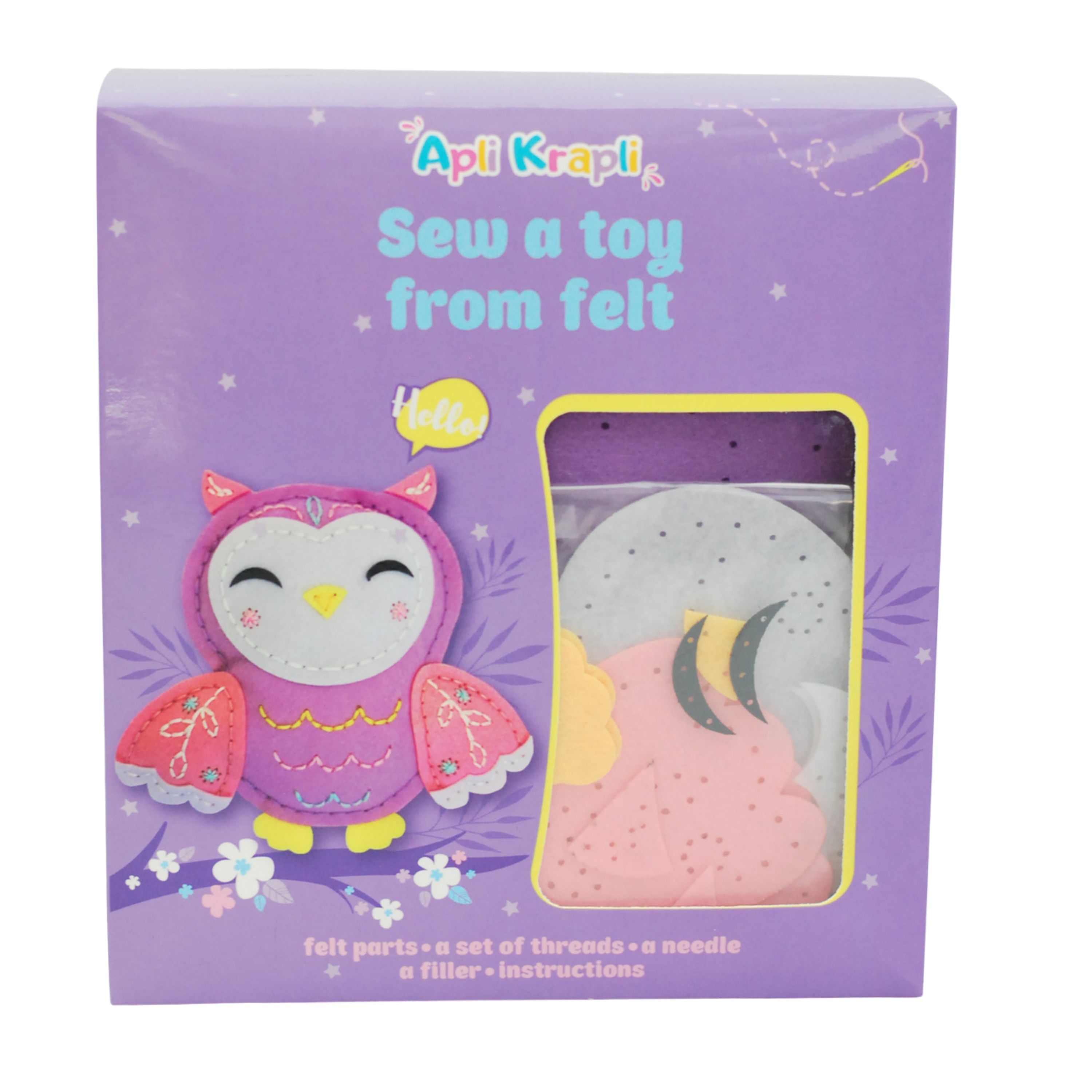 Apli Krapli - Apli Krapli Sewyourself Felt Toy Kit Owl Precut Felt Stuffing Thread & Safe Needle Ages 6+