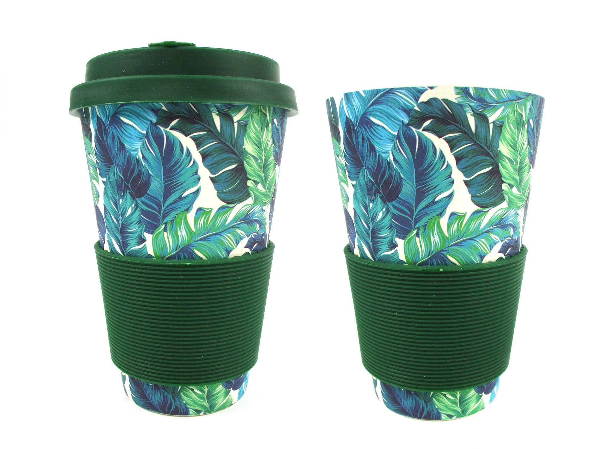 Eco-friendly Reusable Plant Fiber Travel Mug With Tropical Palm Leaves Design