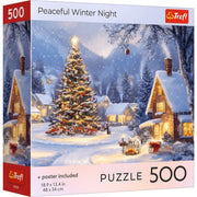 Red Seasons Greetings Peaceful Winter Night 500 Piece Puzzle