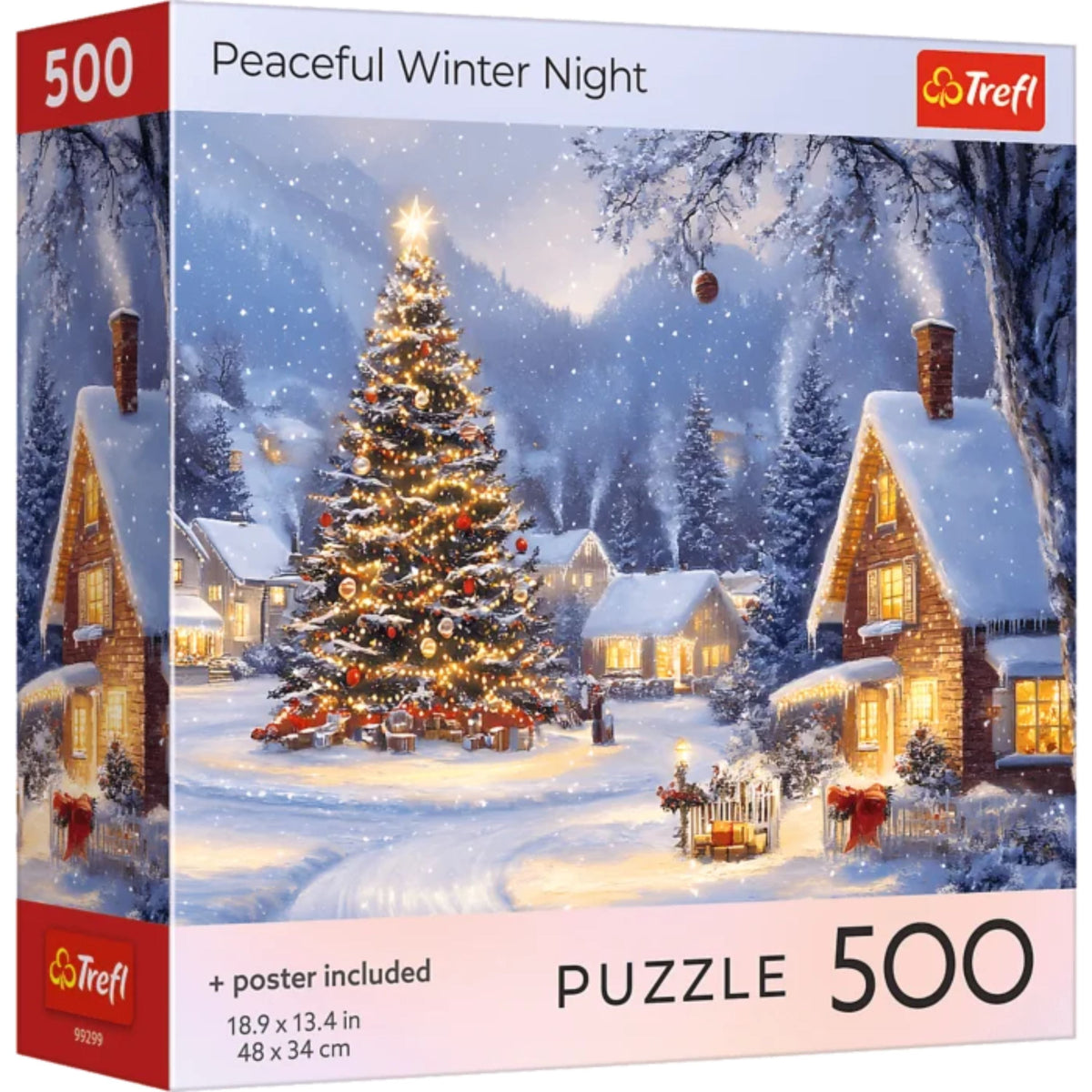 Red Seasons Greetings Peaceful Winter Night 500 Piece Puzzle