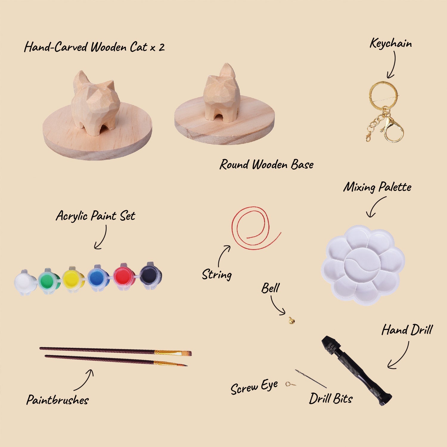 Hand-carved Cat Painting Kit – Paint Two Cats, Create A Keychain