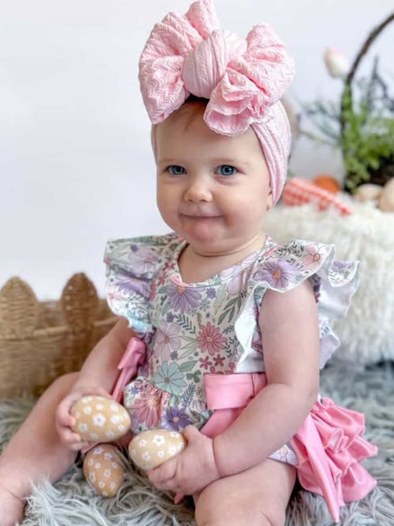 Girls Pink Floral Sleeveless Baby Girls Romper