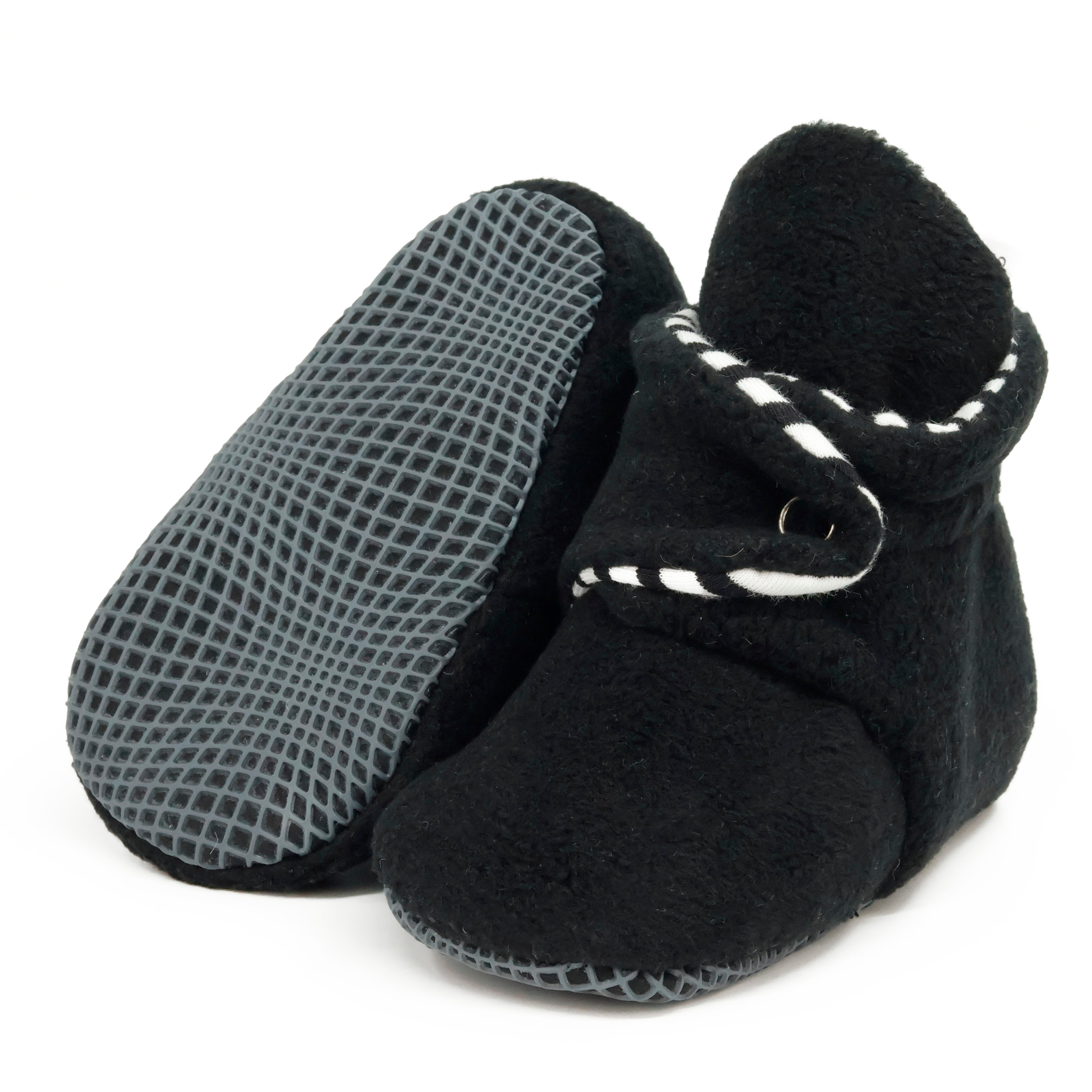 Anti-slip Sole, Fleece Baby Booties, Newborn Home Booties, Sweat Proof Organic Cotton Lining, Black