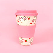 Eco-friendly Reusable Plant Fiber Travel Mug With Pink Bunny Design