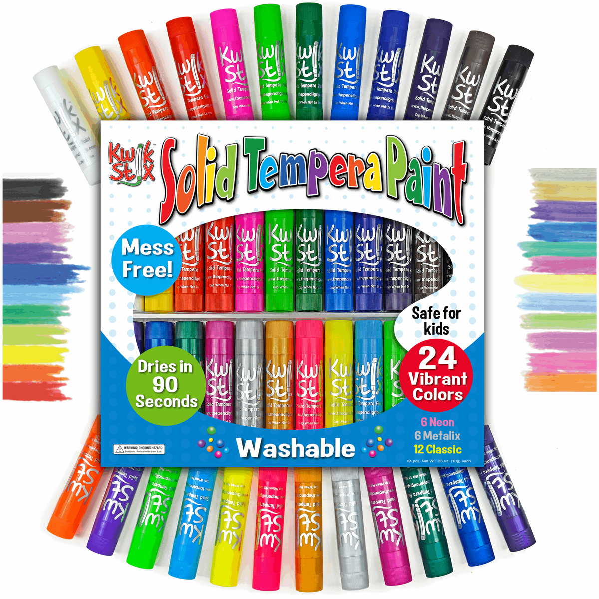 Kwik Stix Paint Sticks, Set Of 24: Classic, Neon & Metallic