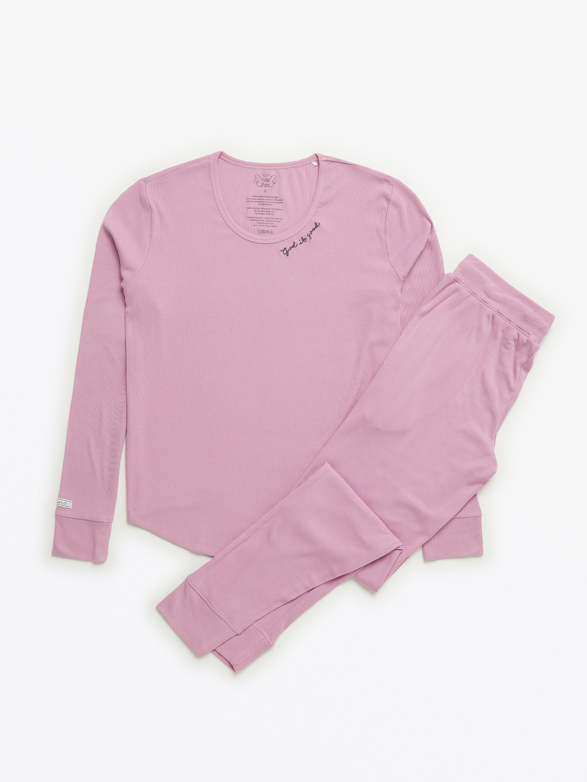 Solid Mauve Womens Pj Jogger Set Ribbed Cotton-bamboo Blend