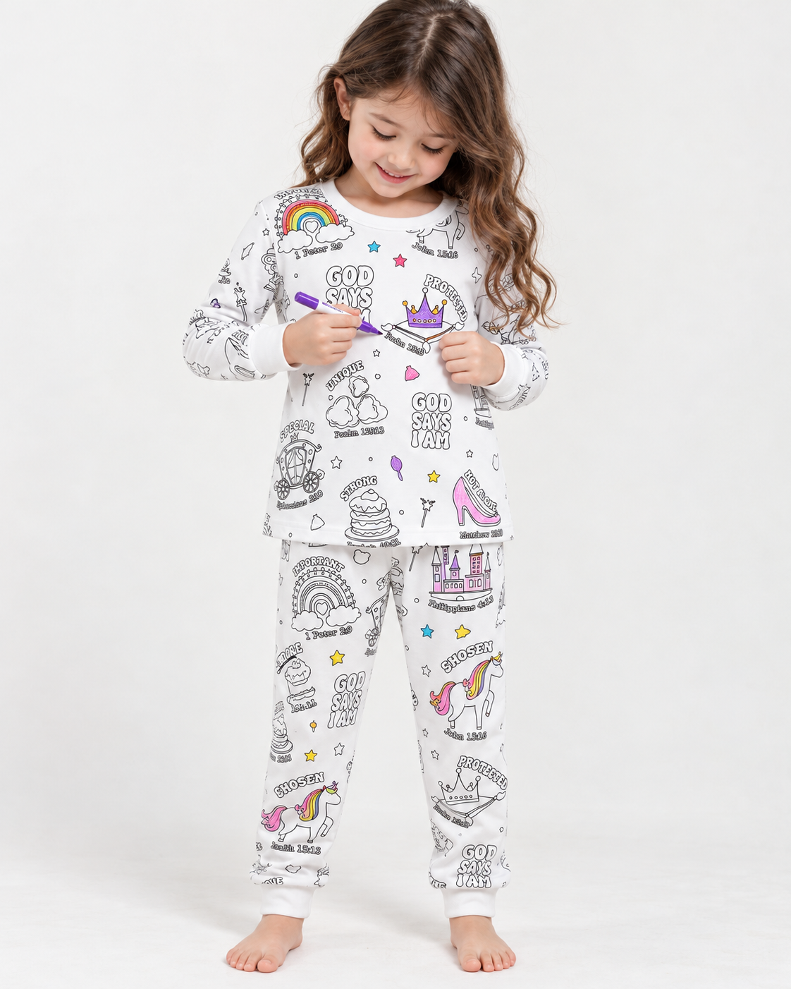 God Says I Am Girl Colorable Bamboo Two Piece Pajama Set