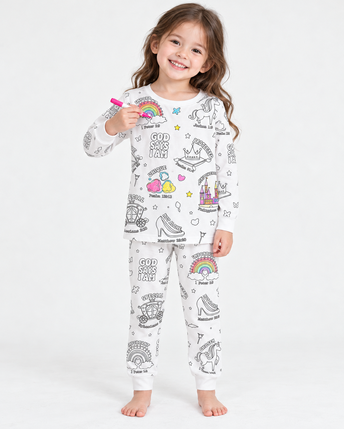 God Says I Am Girl Colorable Bamboo Two Piece Pajama Set