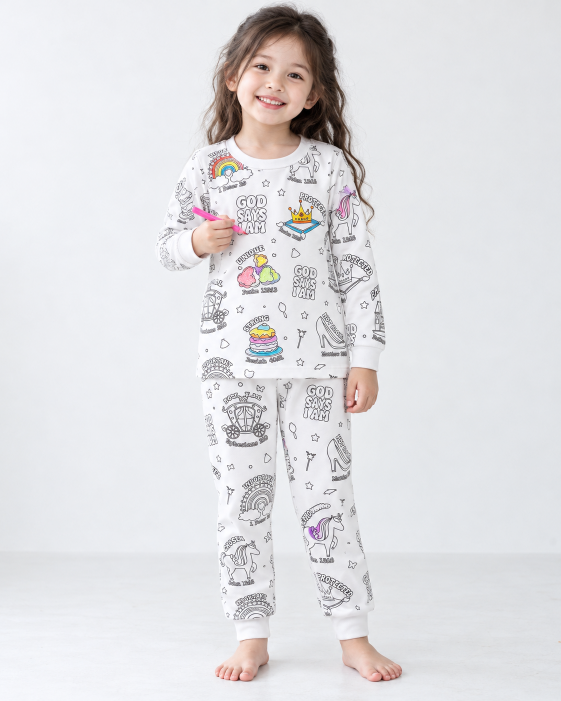 God Says I Am Girl Colorable Bamboo Two Piece Pajama Set
