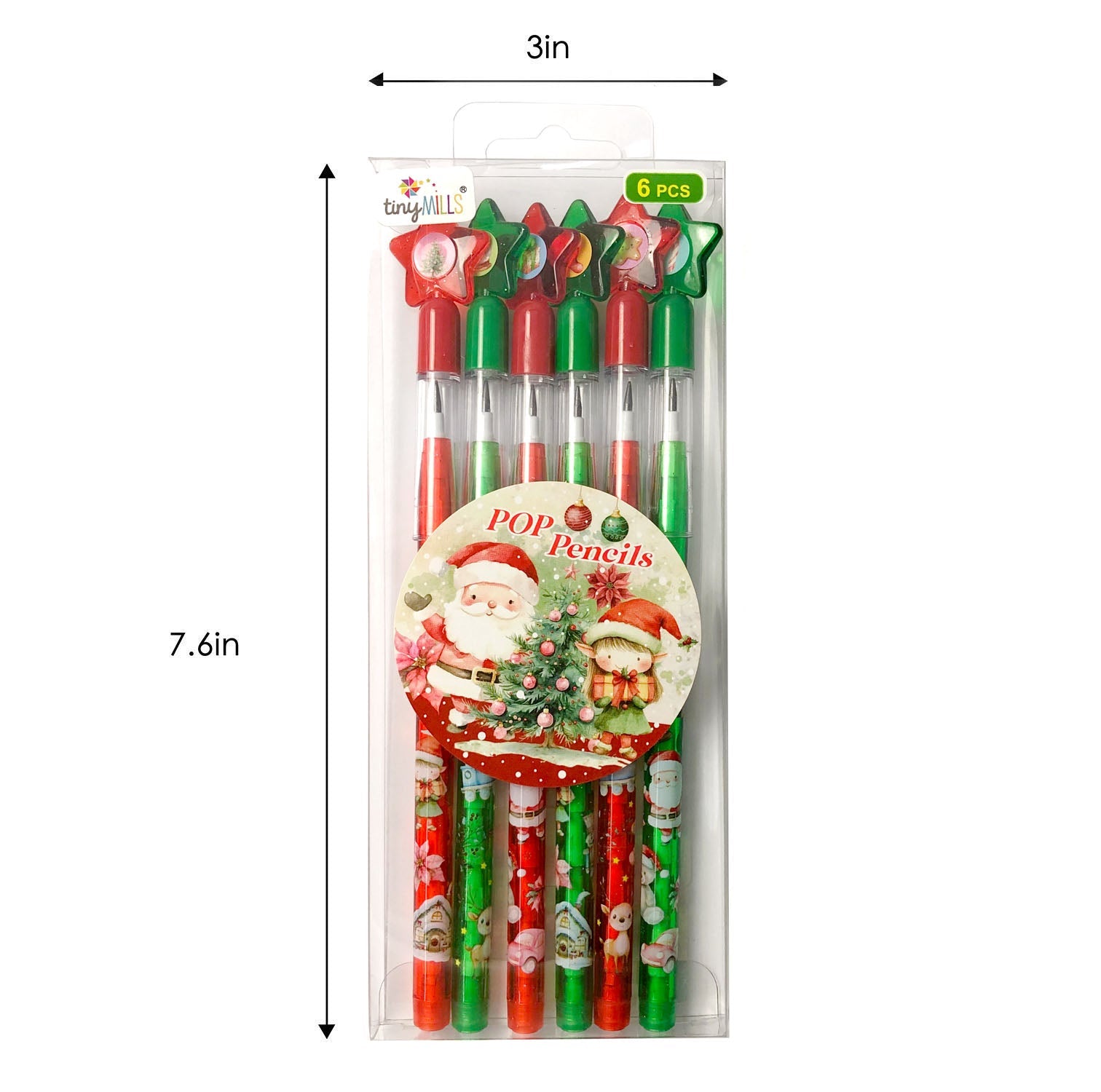 Vintage Rustic Christmas Stackable Multi Point Pencils - Set Of 6