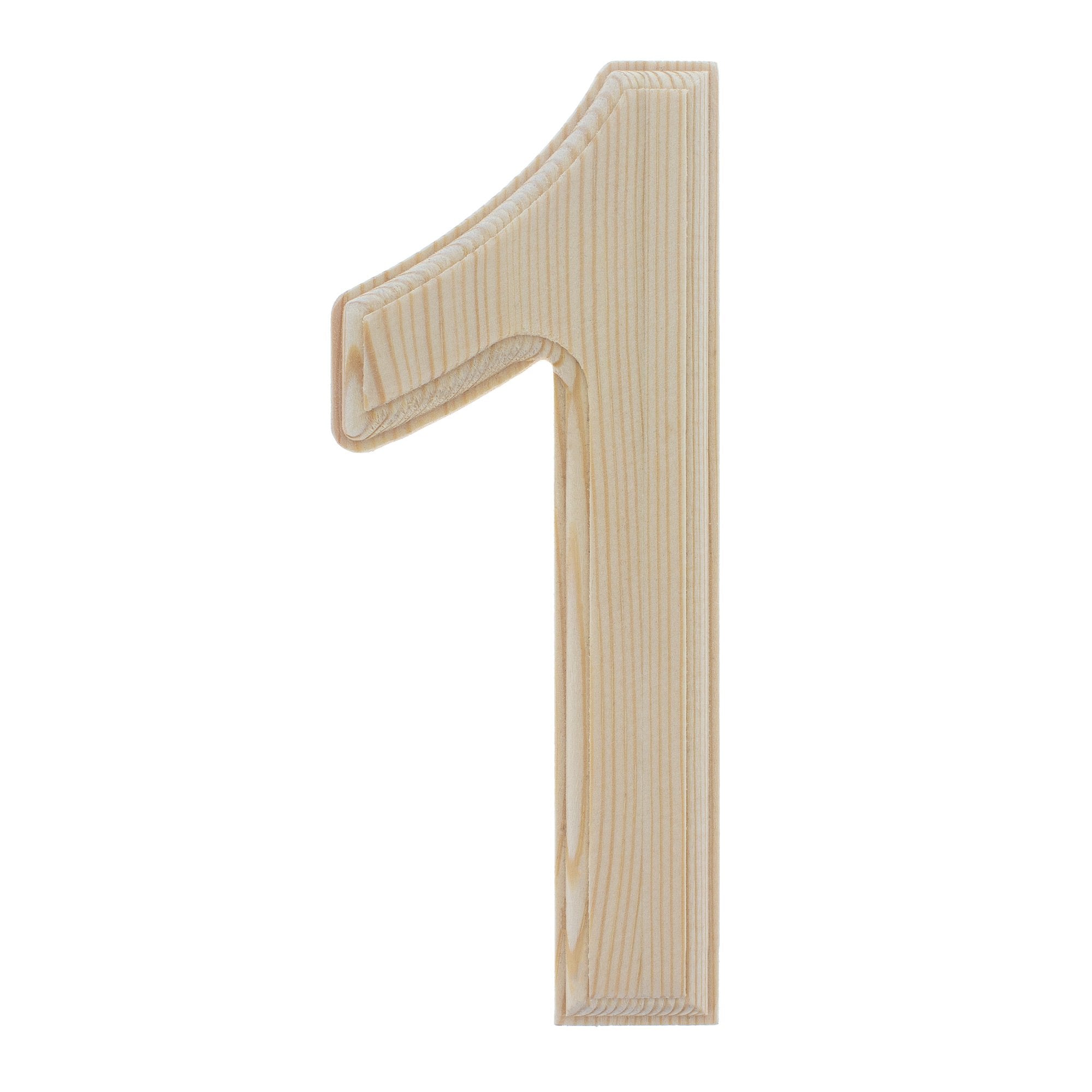 Unfinished Wooden Arial Font Number 1 (one) 6.25 Inches