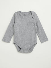 Heather Grey Prayer Pocket Long Sleeve Bodysuit Cotton