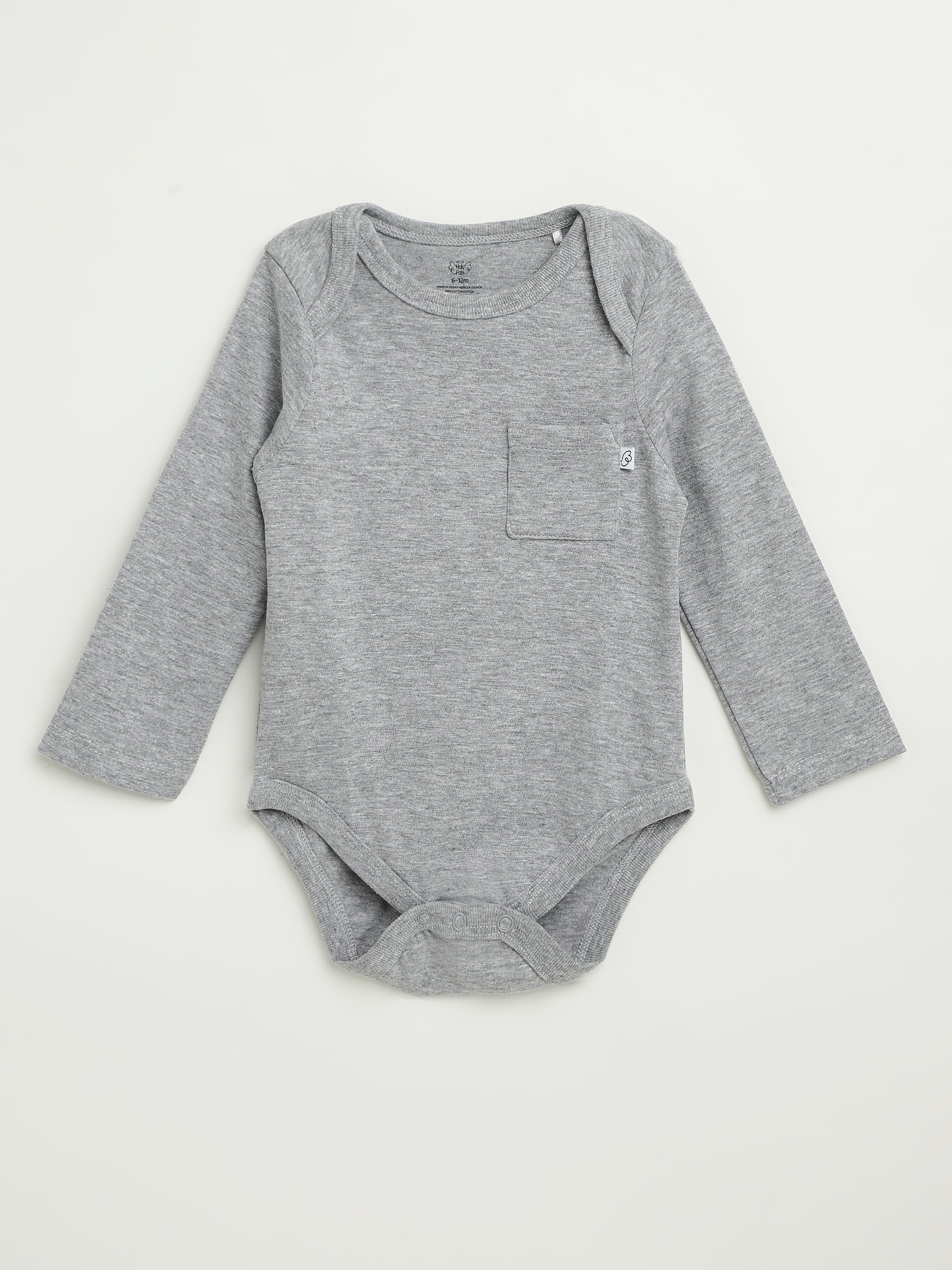 Heather Grey Prayer Pocket Long Sleeve Bodysuit Cotton